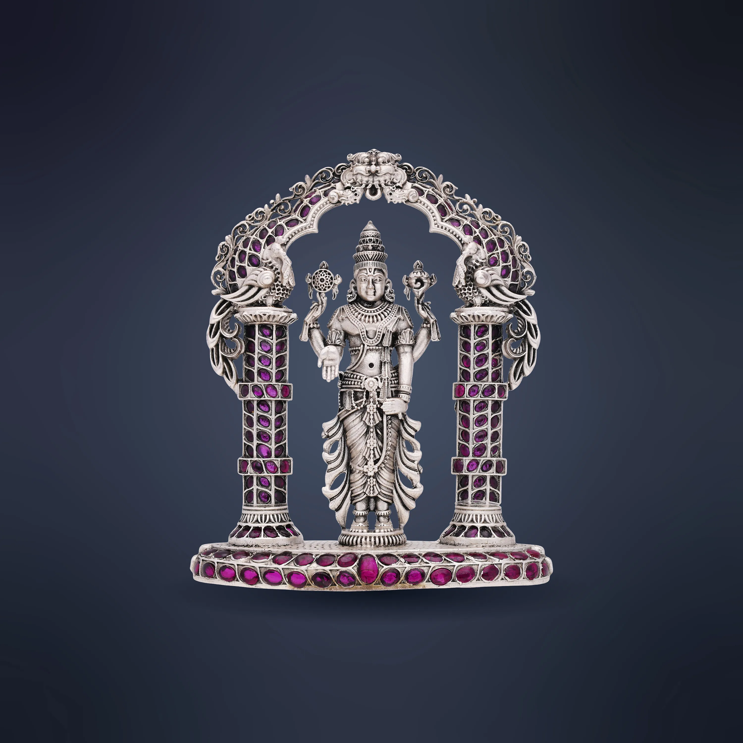 Divinely Detailed And Antique Finished Silver Balaji Idol
