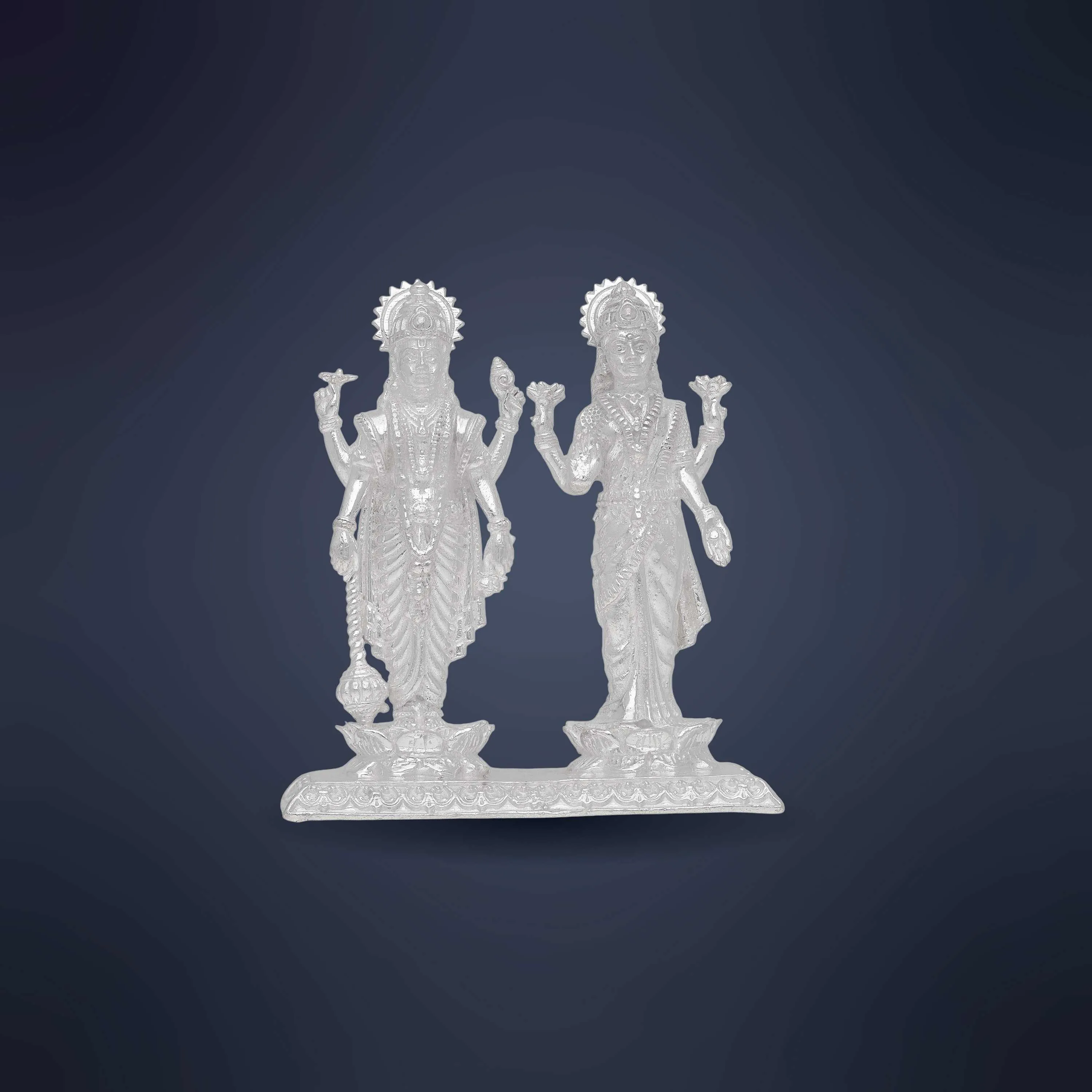 Specially Crafted And Detailed Silver Lakshmi Narayana Idol
