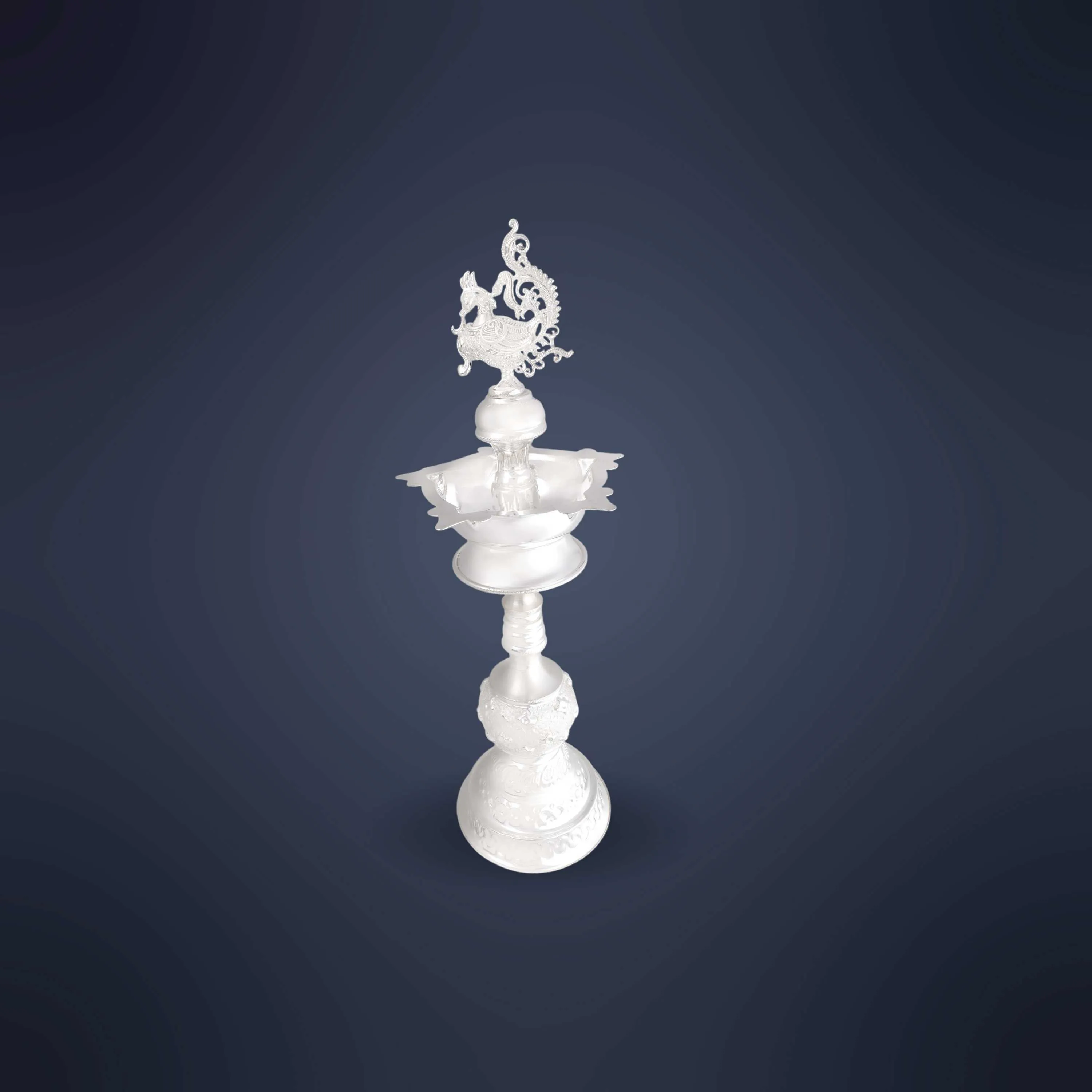 Finely Detailed And Crafted Silver Kamakshi Lamp
