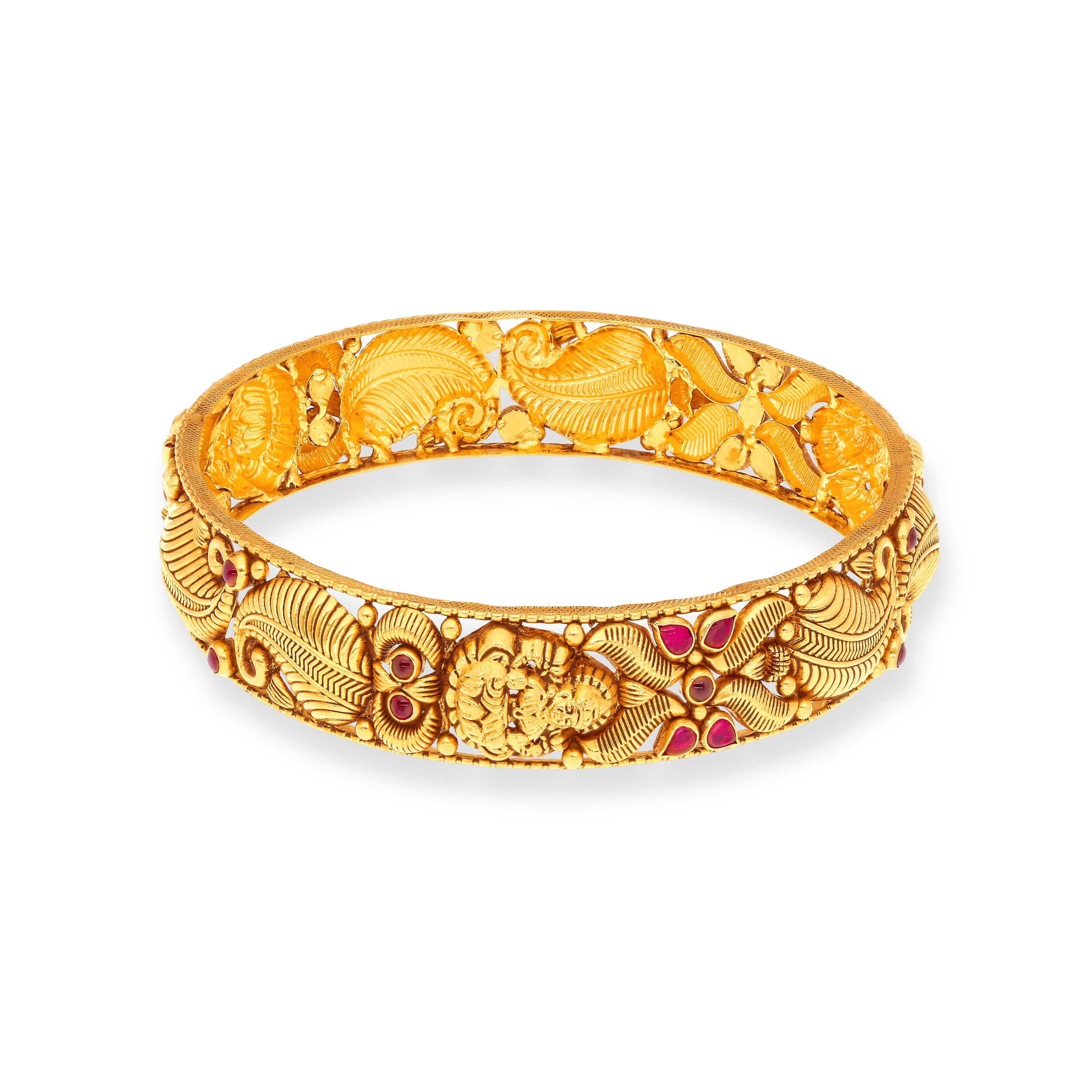 Specially Crafted Lakshmi Devi 22KT Gold Bangles In Antique Finish, image size:3000x3000