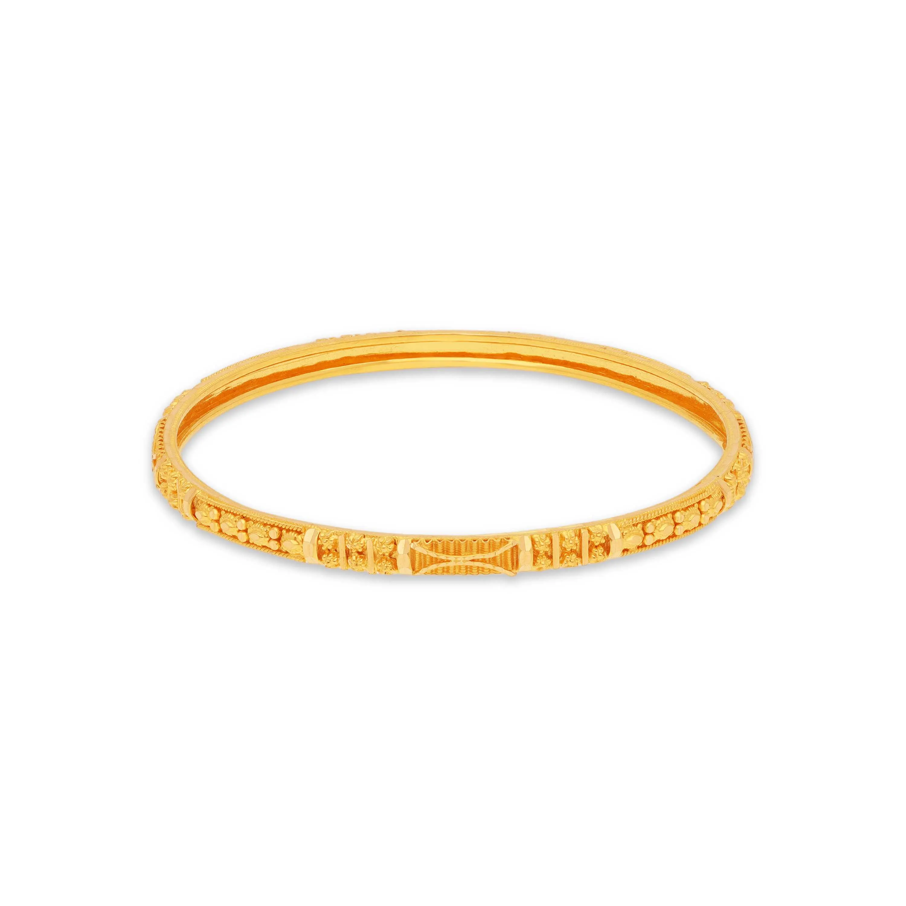 Fancy Matte Finished And Detailed 22KT Gold Bangles - Main Image