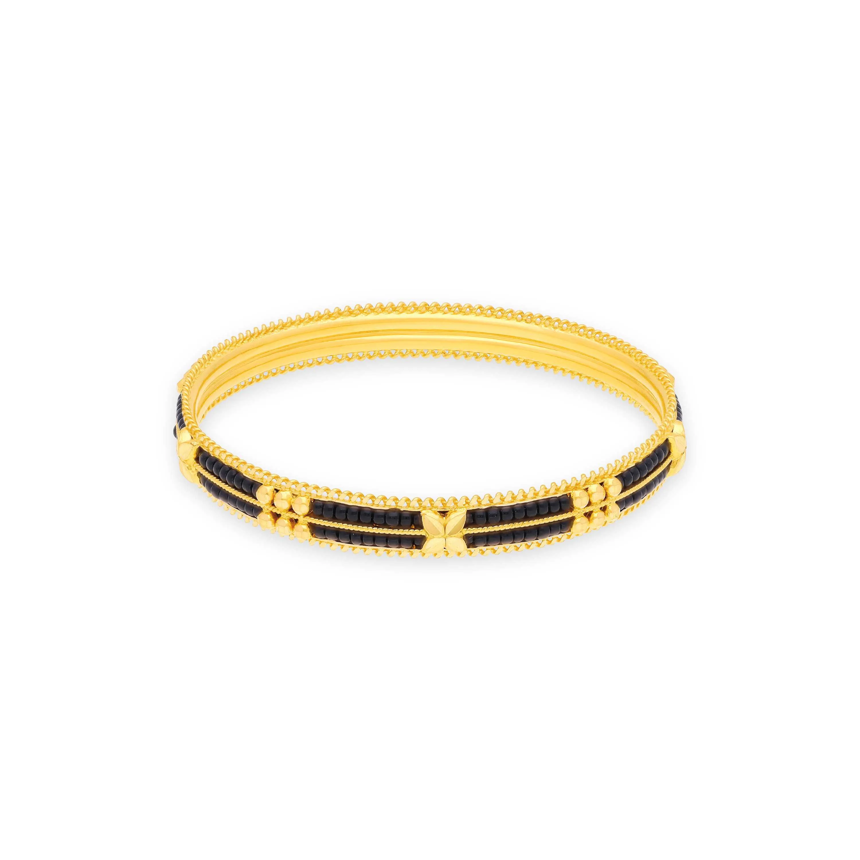 Classic Black Beaded And Detailed 22KT Gold Bangles