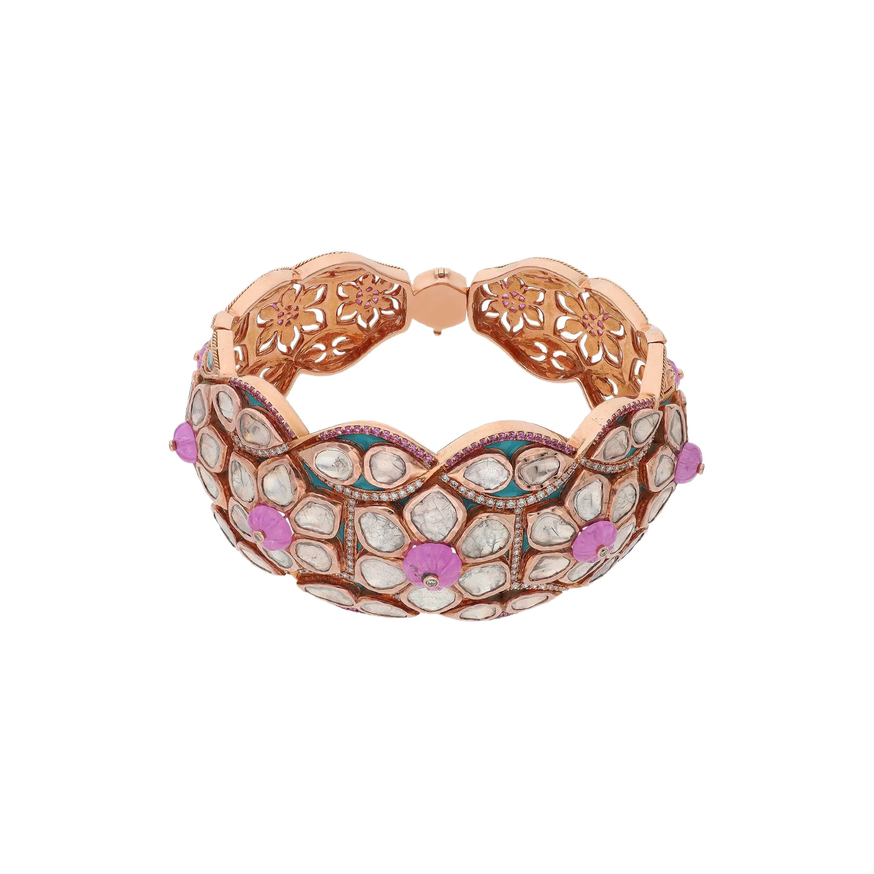 Glamorously Detailed And Diamond Studded 18KT Rose Gold Kada