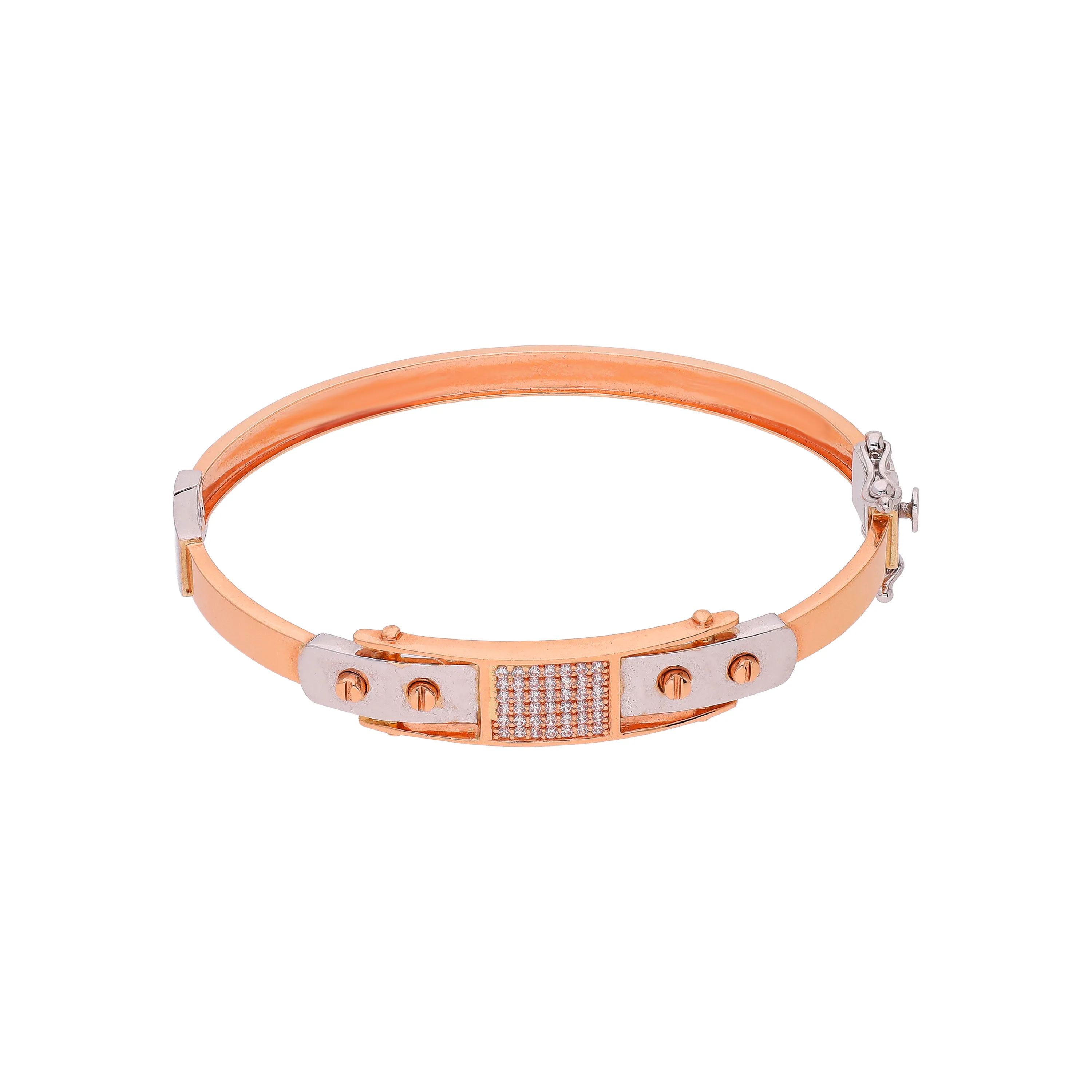 Studded And Detailed 18KT Rose Gold Kada For Men