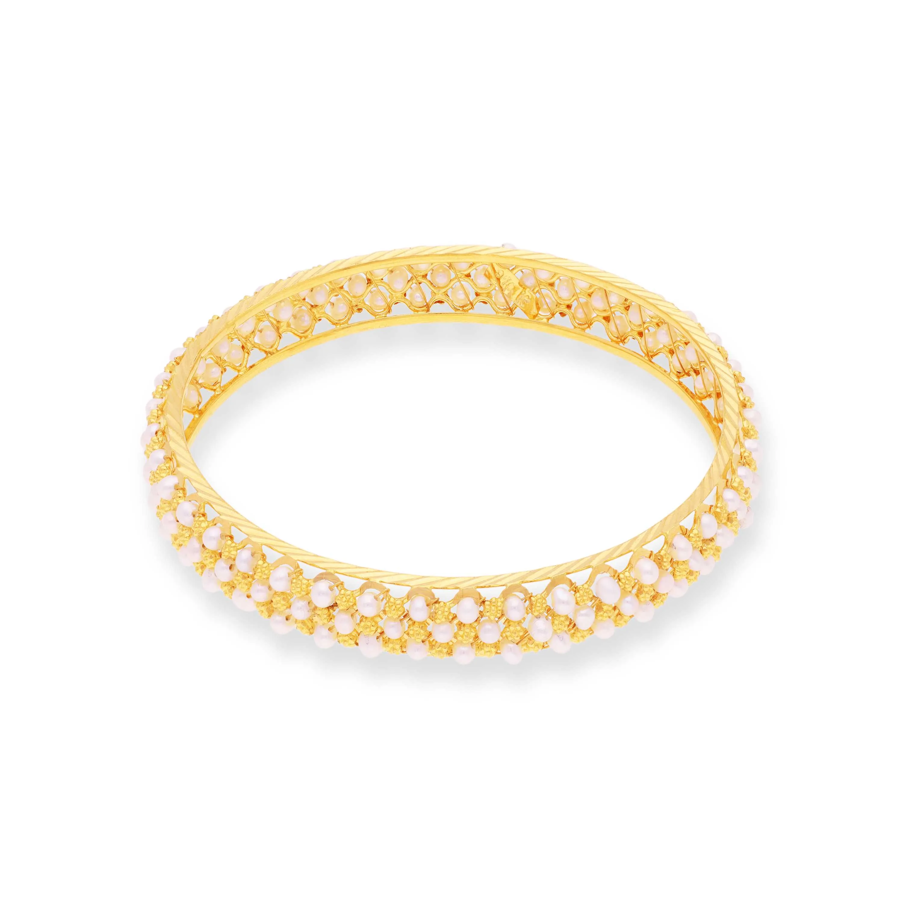 Classic Finely Detailed Pearl Studded 22KT Gold Bangles