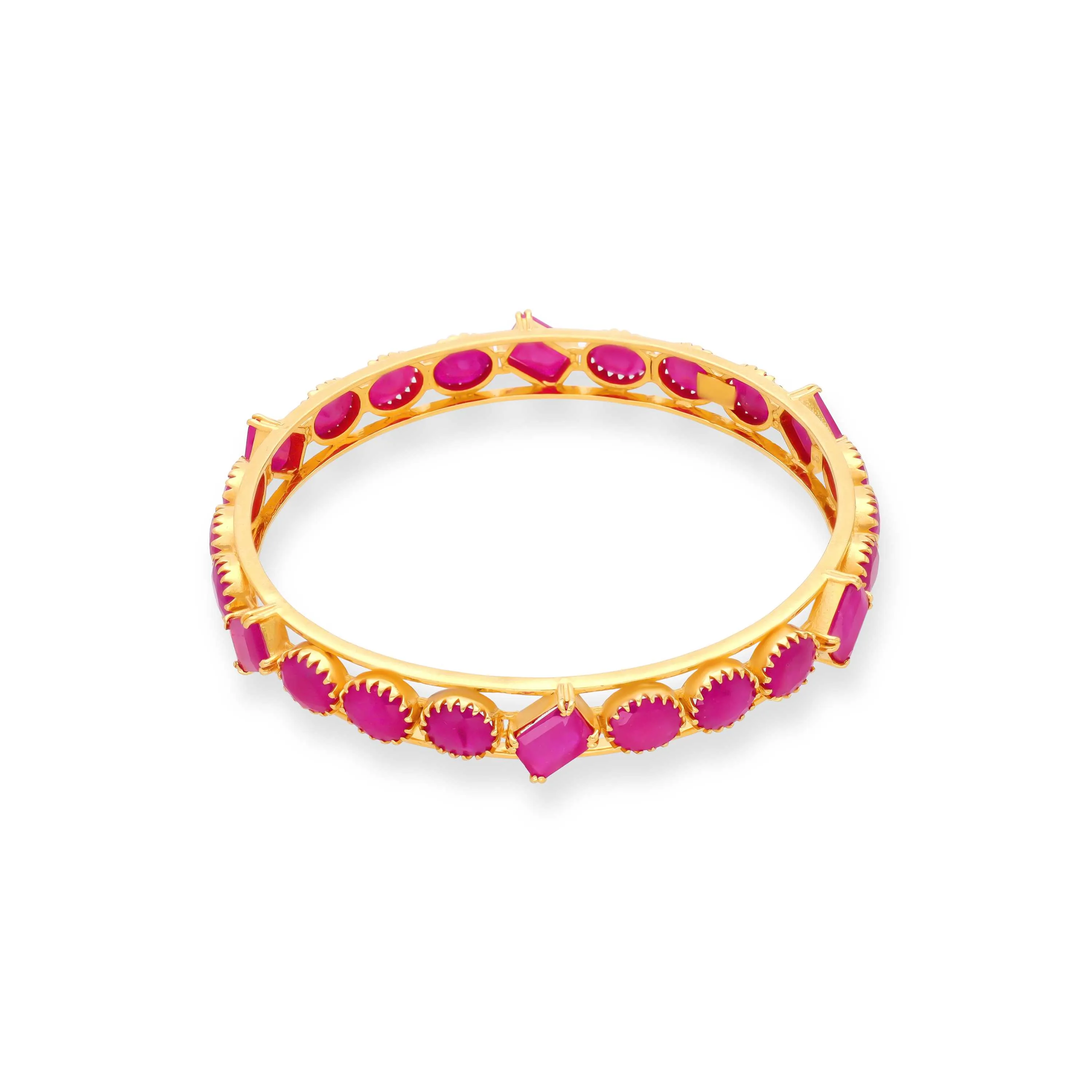 Glamorously Detailed Ruby Studded 22KT Gold Bangles