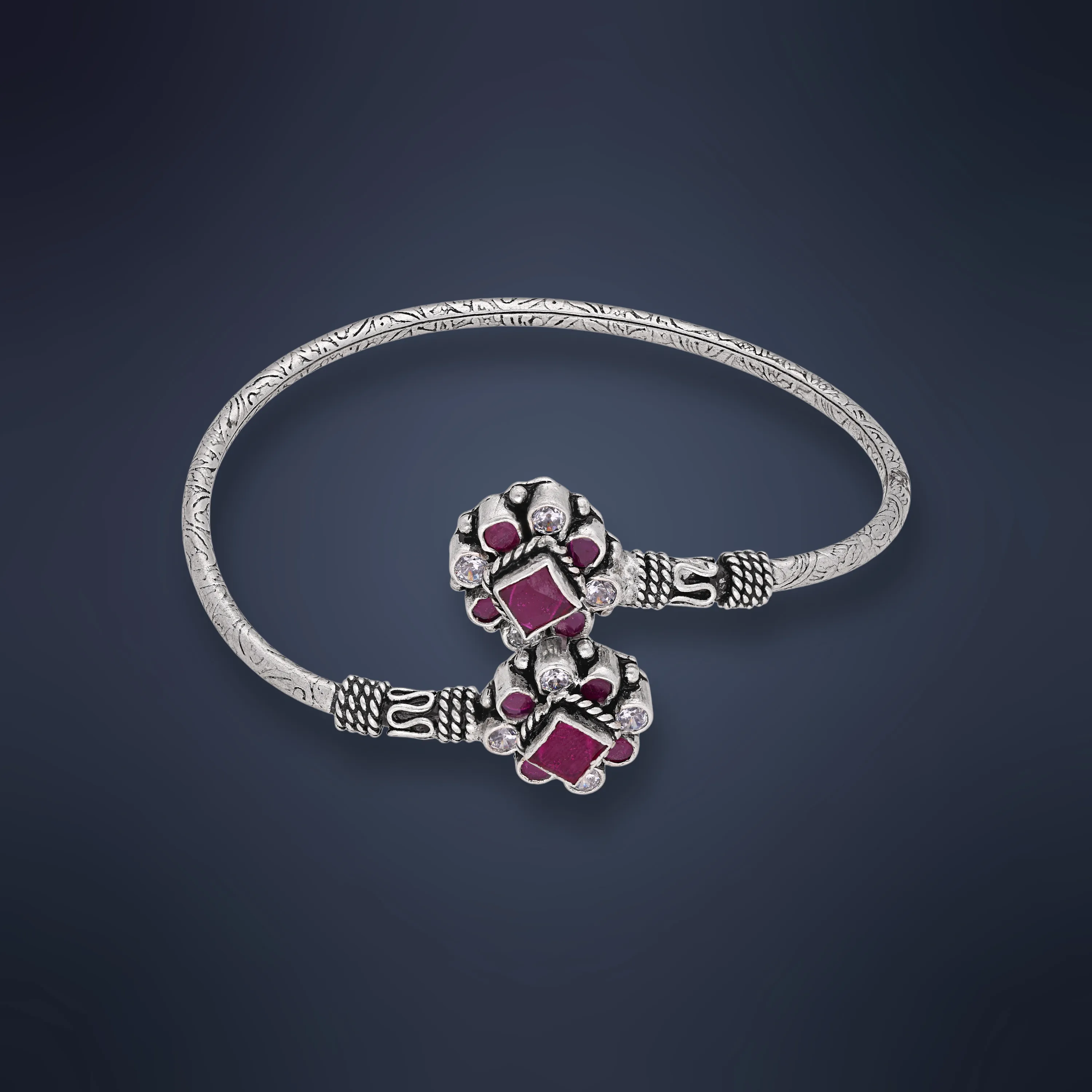 Antique Finished And Detailed Silver Bangles