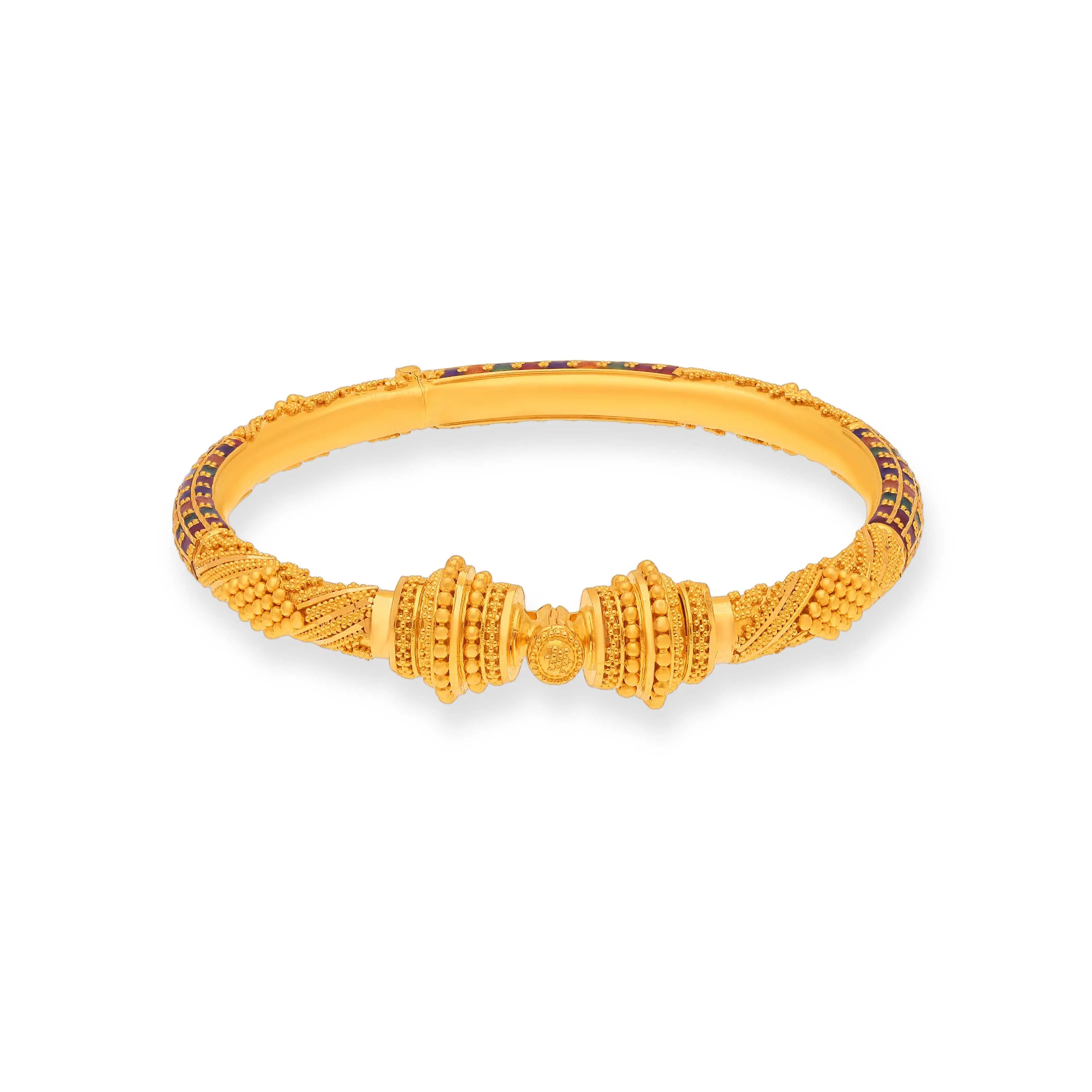 Classic Finely Detailed And Enamel Worked 22KT Gold Kada With Screw