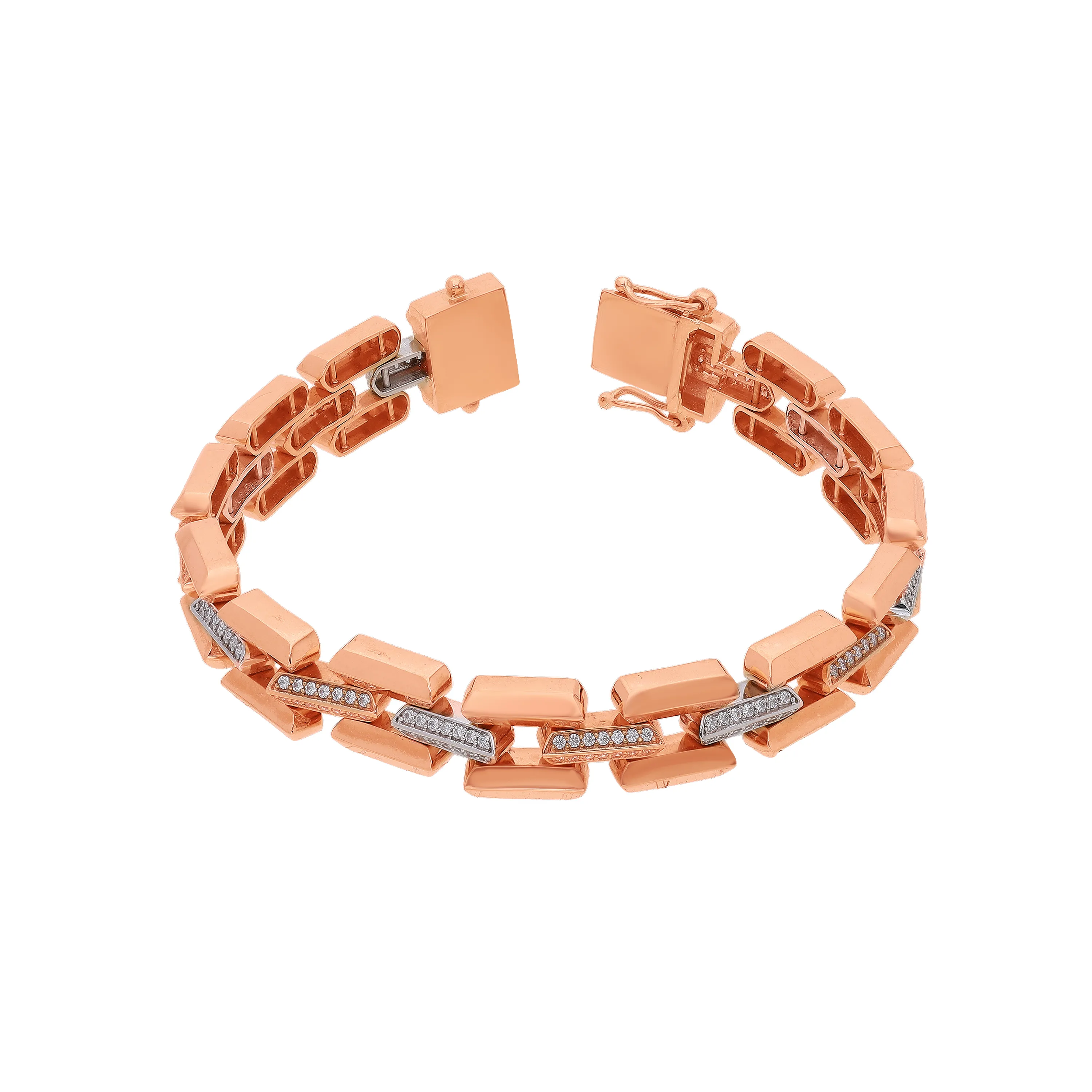 Studded & Detailed 18KT Rose Gold Bracelet For Men