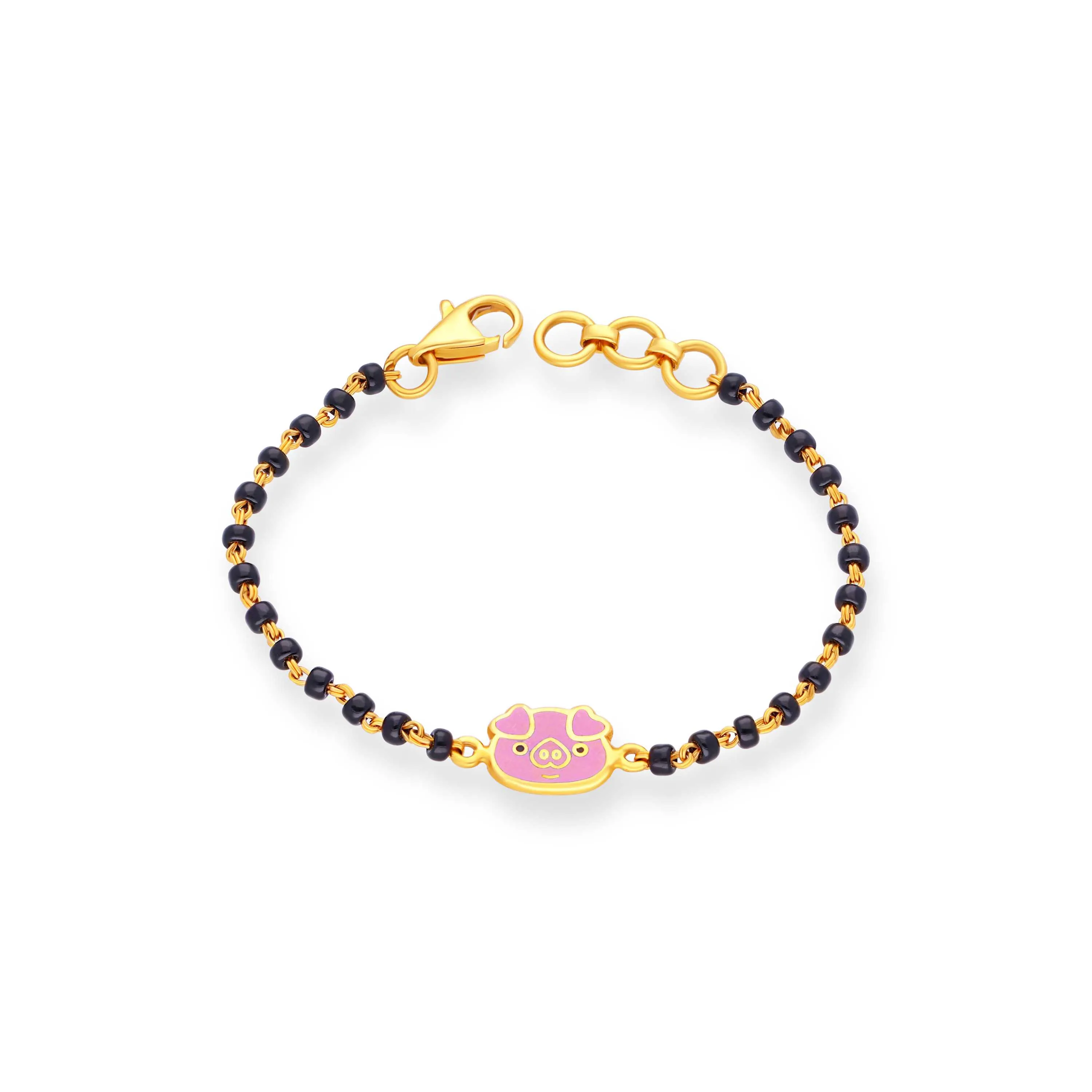 Fancy Black Beaded And Detailed 22KT Gold Bracelet For Kids