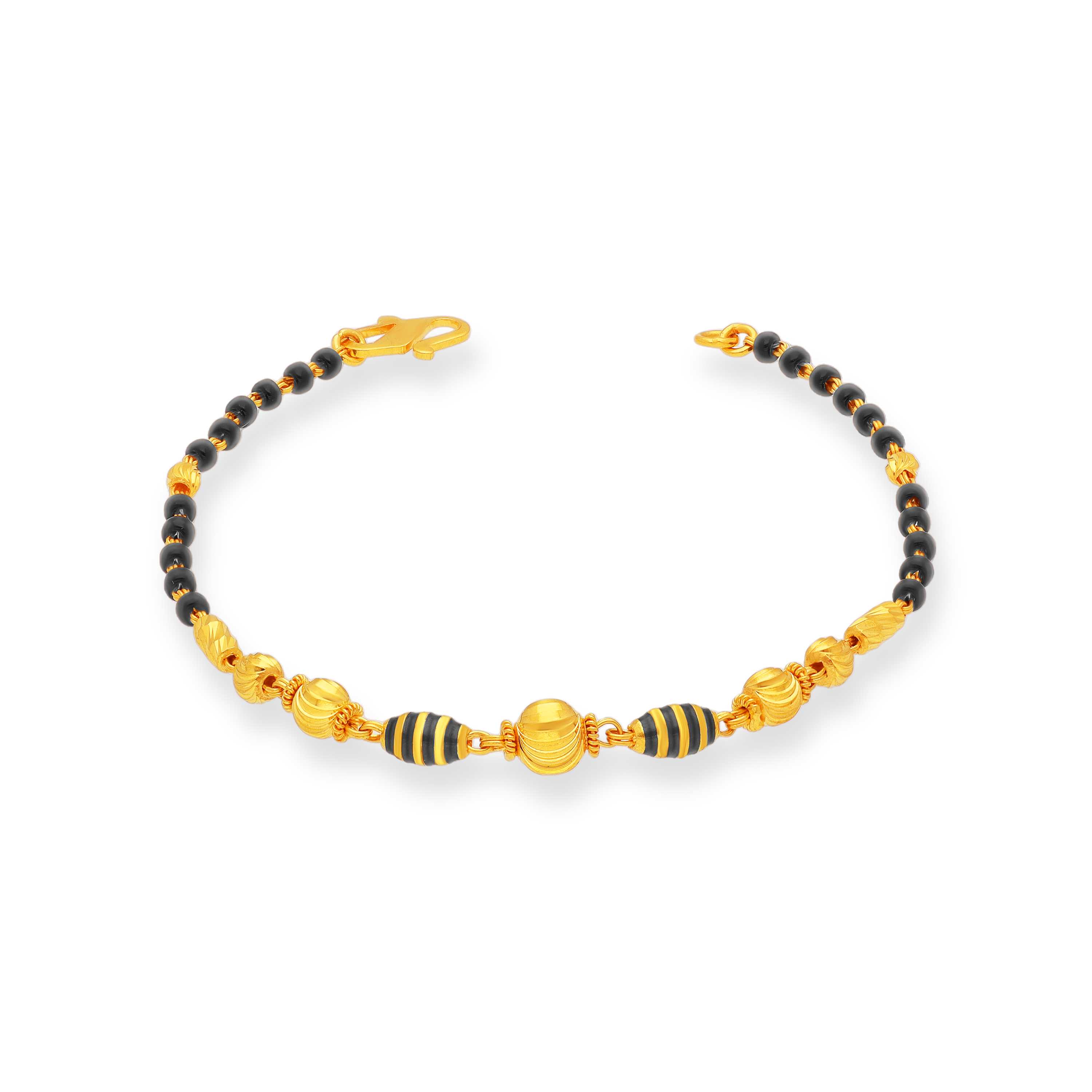 Classic Casual Wear Black Beaded 22KT Gold Bracelet For Women display picture 2