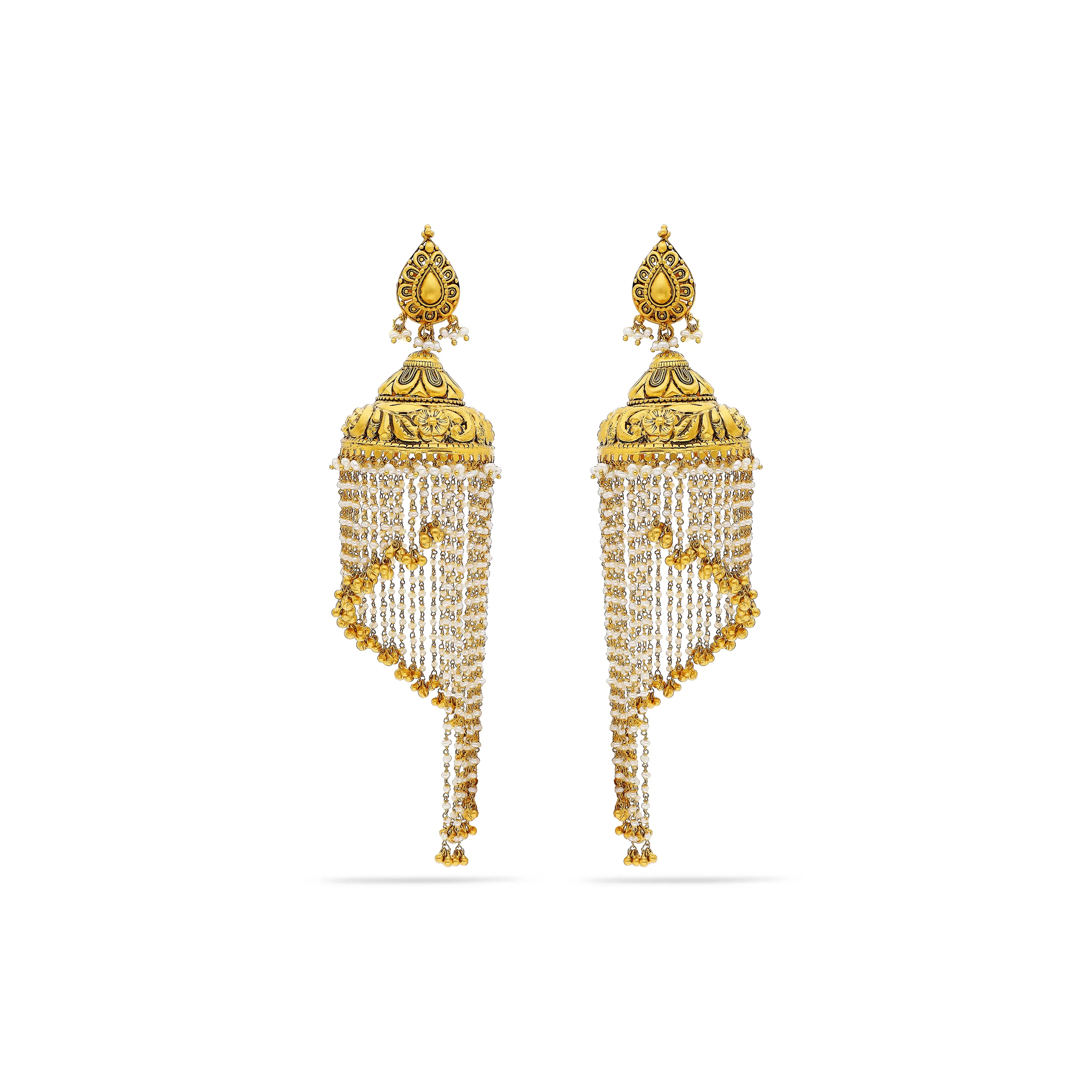 Antique Finished And Studded 22KT Gold Drops 