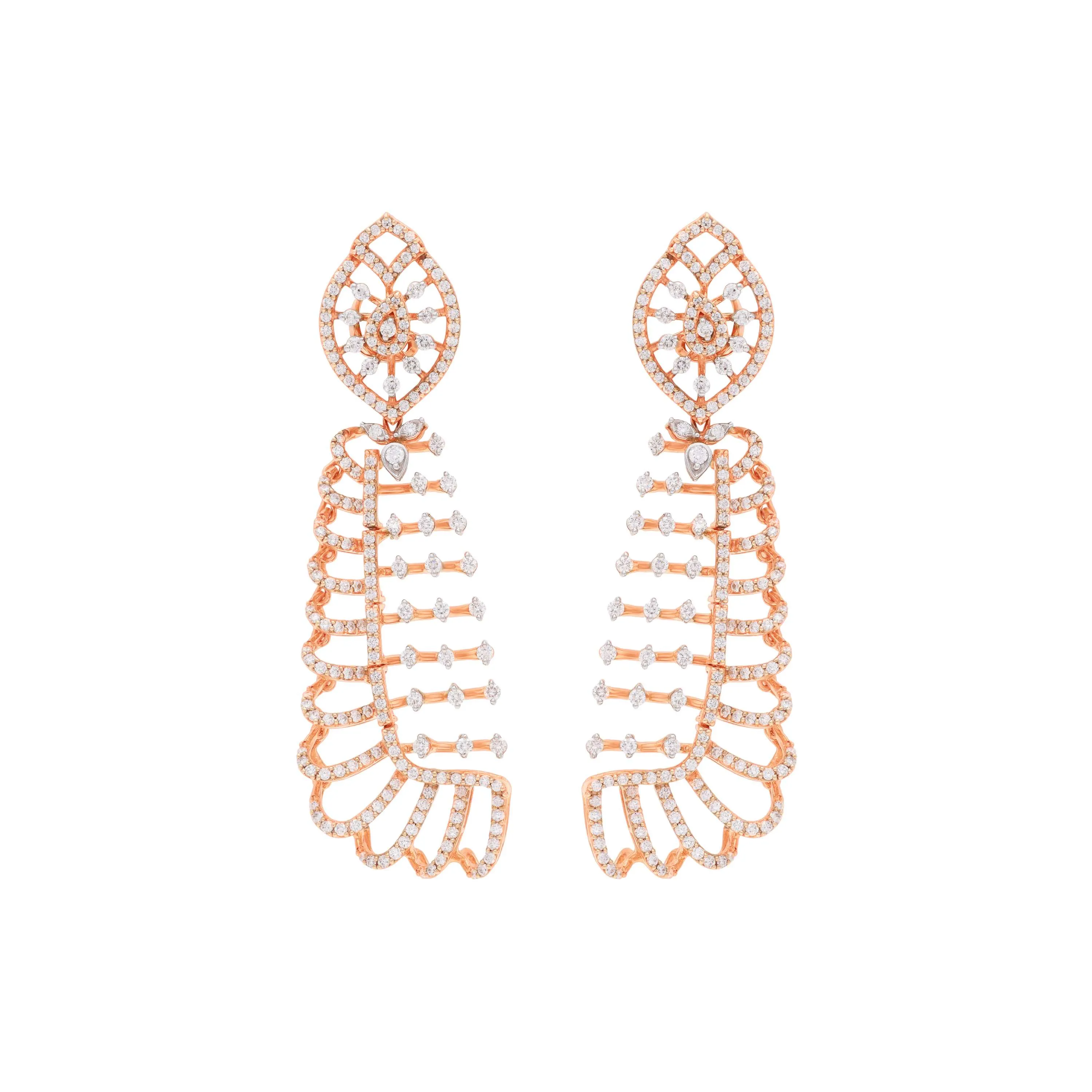 Glamorously Detailed And Diamond Studded 18KT Rose Gold Studs