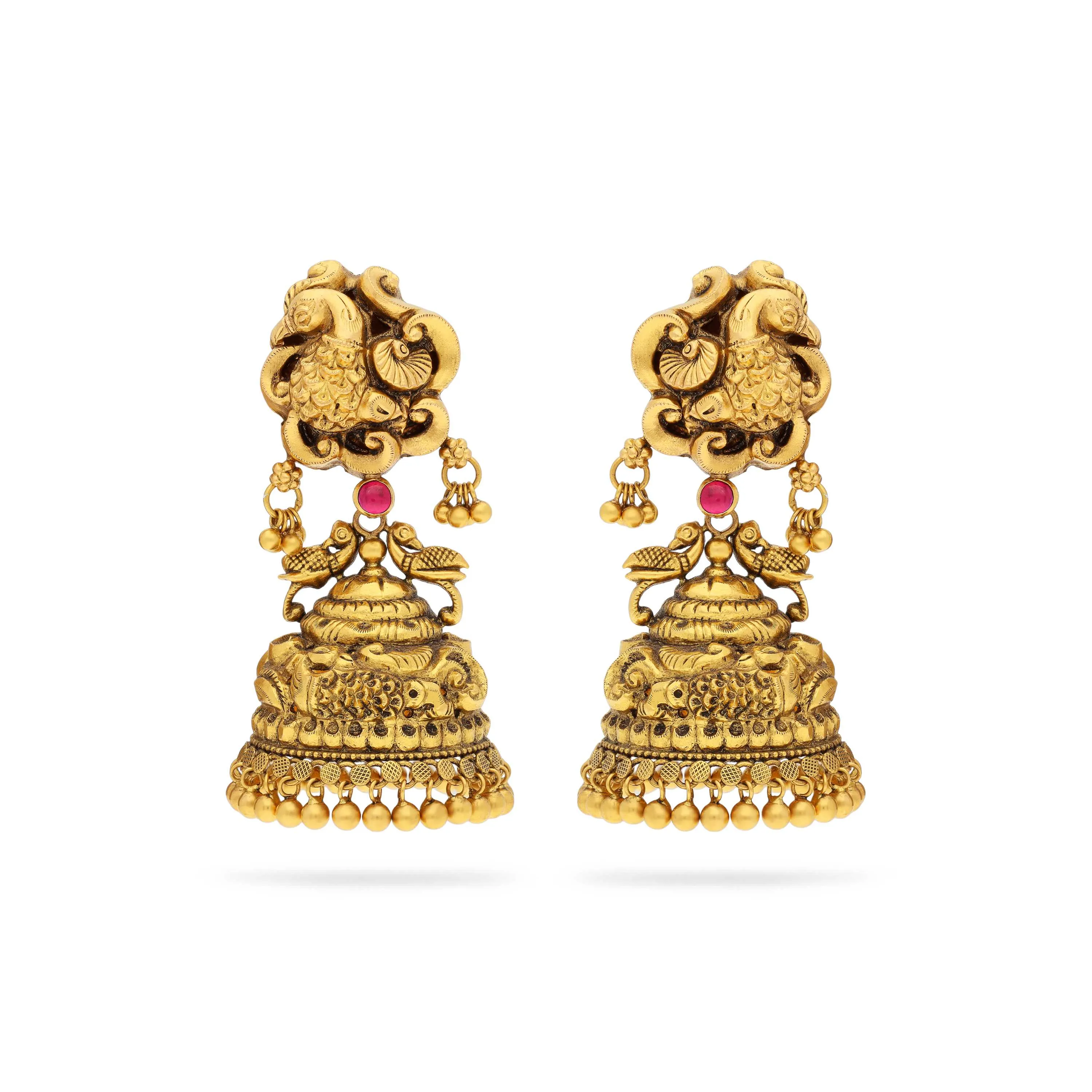 Classic Antique Finished And Studded 22KT Gold Drops