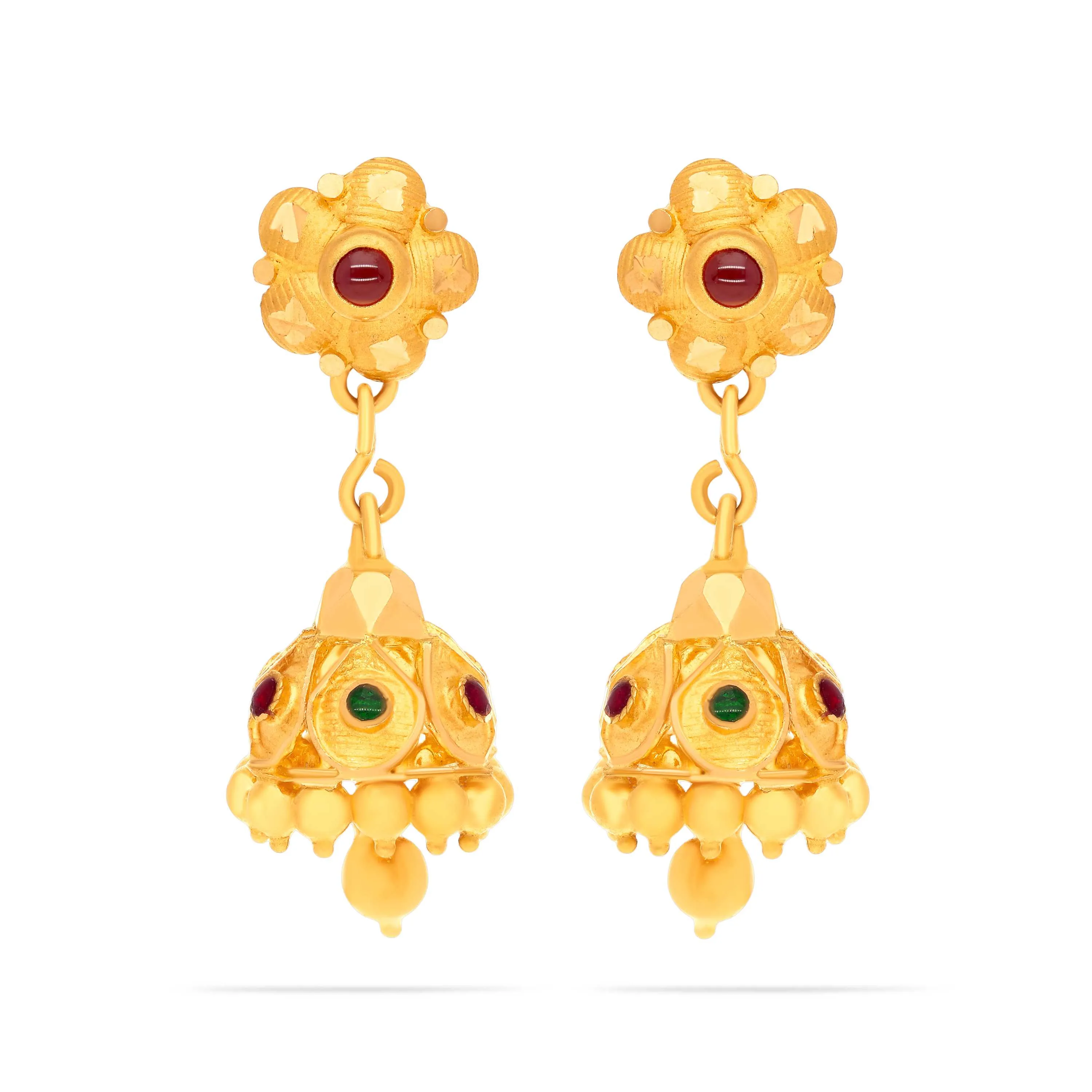 Classic Enamel Worked And Matte Finished 22KT Gold Jhumkas