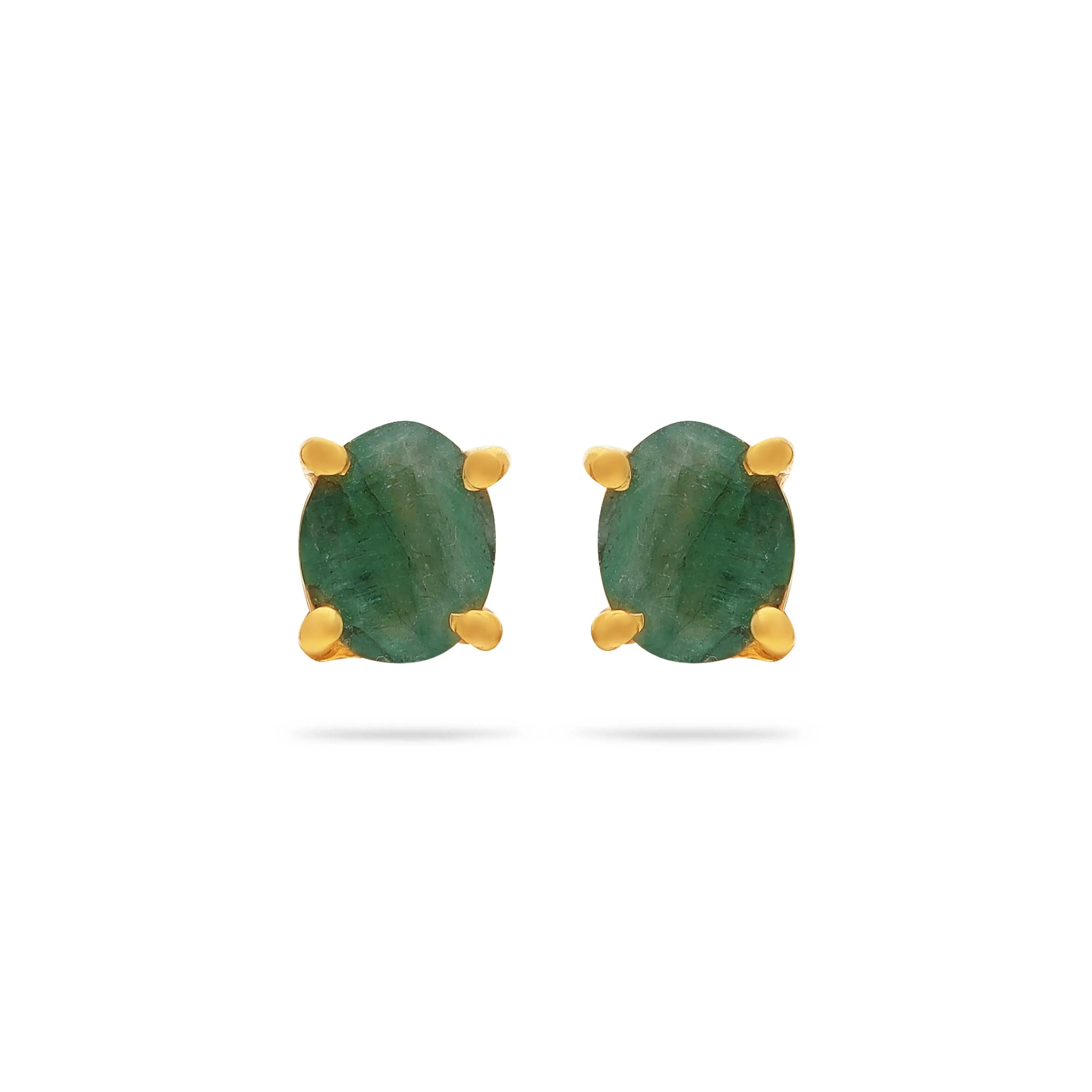 Emerald Studded And Detailed 22KT Gold Studs For Women