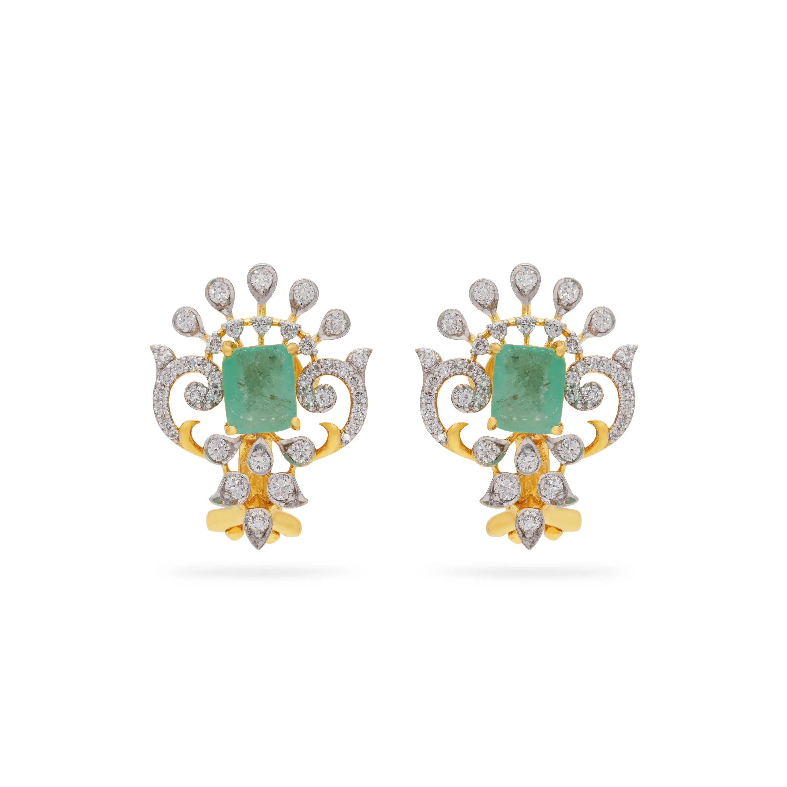 Charmingly Detailed And Diamond Studded 18KT Yellow Gold Studs For Women