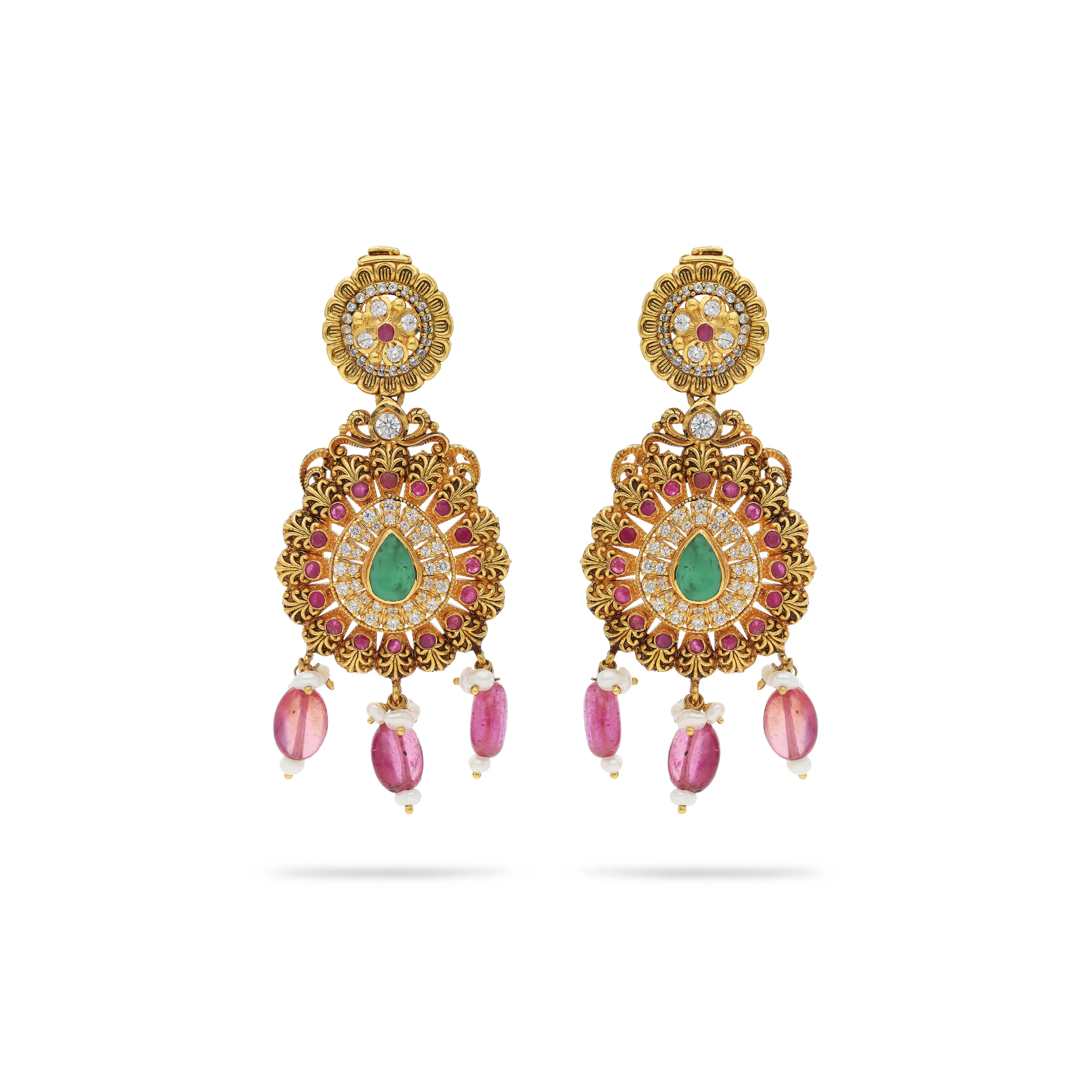 Antique Finished And Studded 22KT Gold Drops 