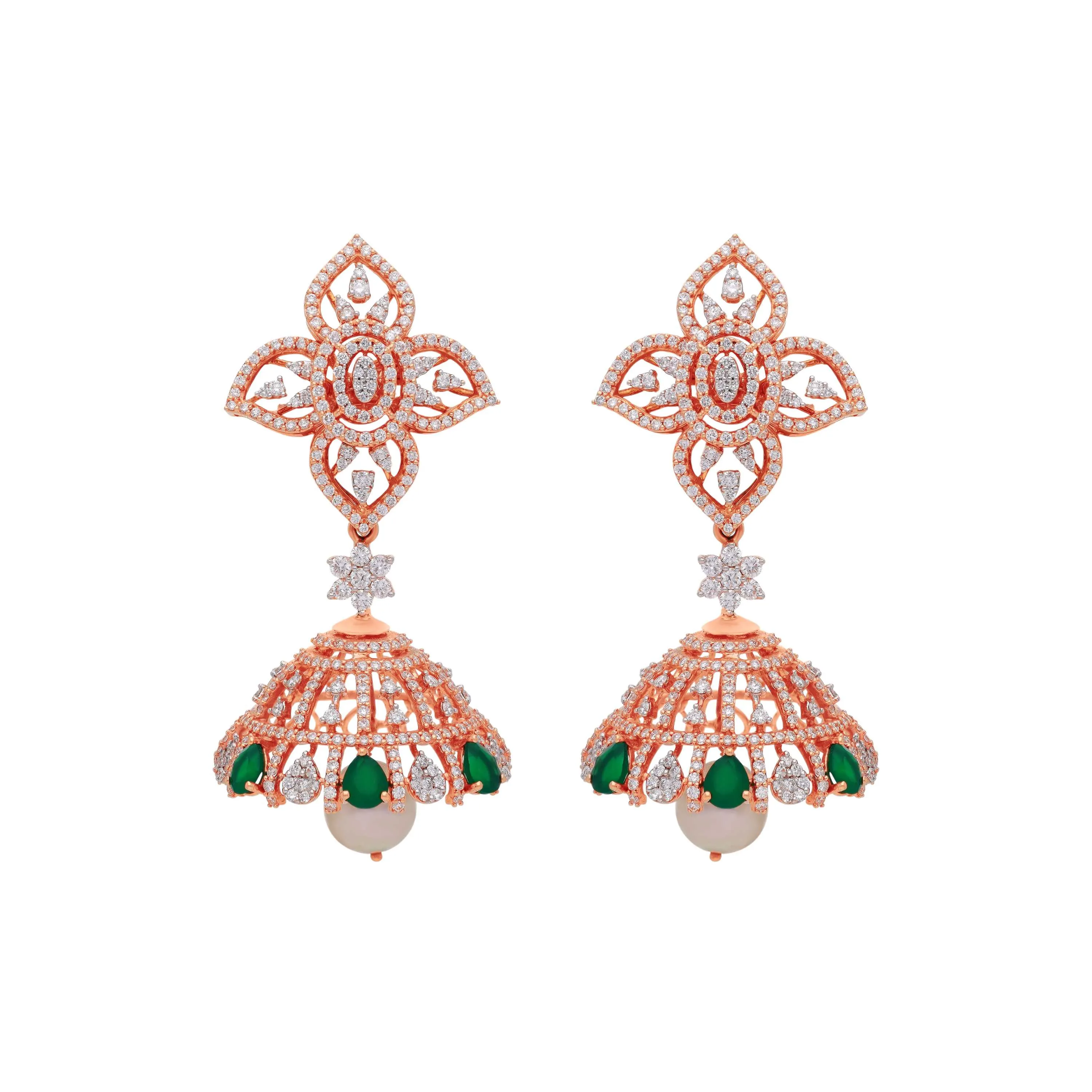 Glamorously Detailed And Diamond Studded 18KT Rose Gold Studs