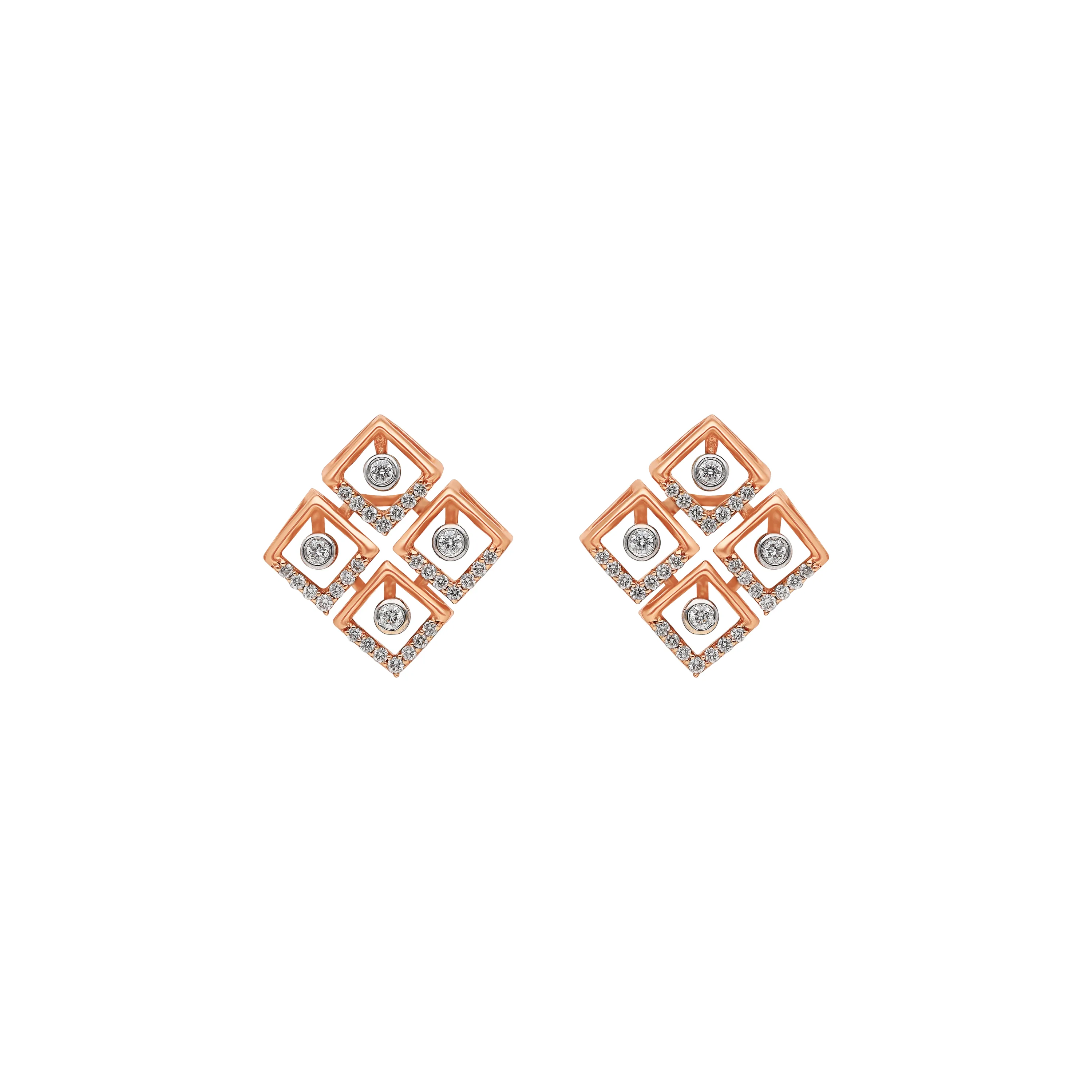 Glamorously Detailed And Diamond Studded 18KT Rose Gold Studs For Women
