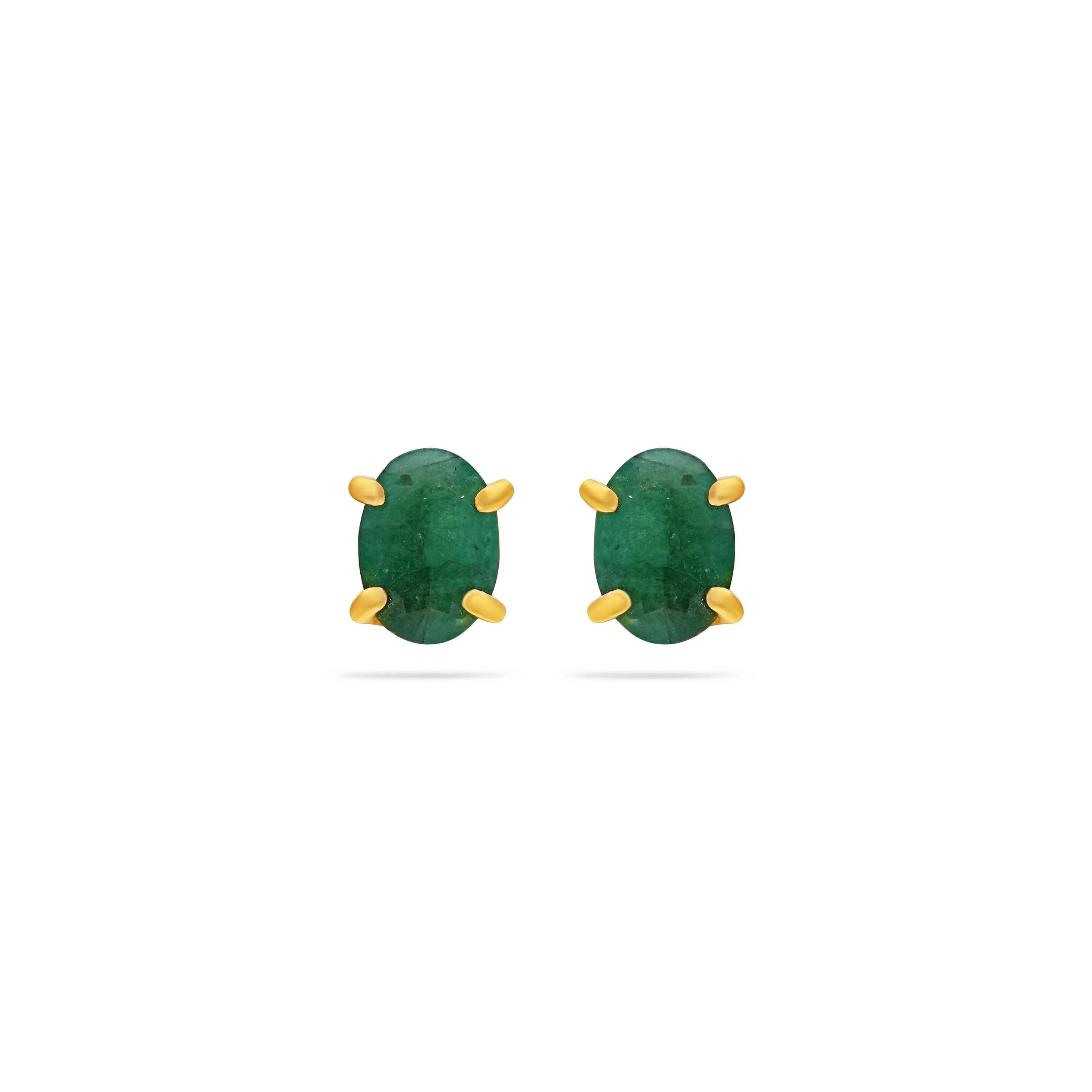 Traditionally Crafted And Emerald Studded 22KT Gold Studs