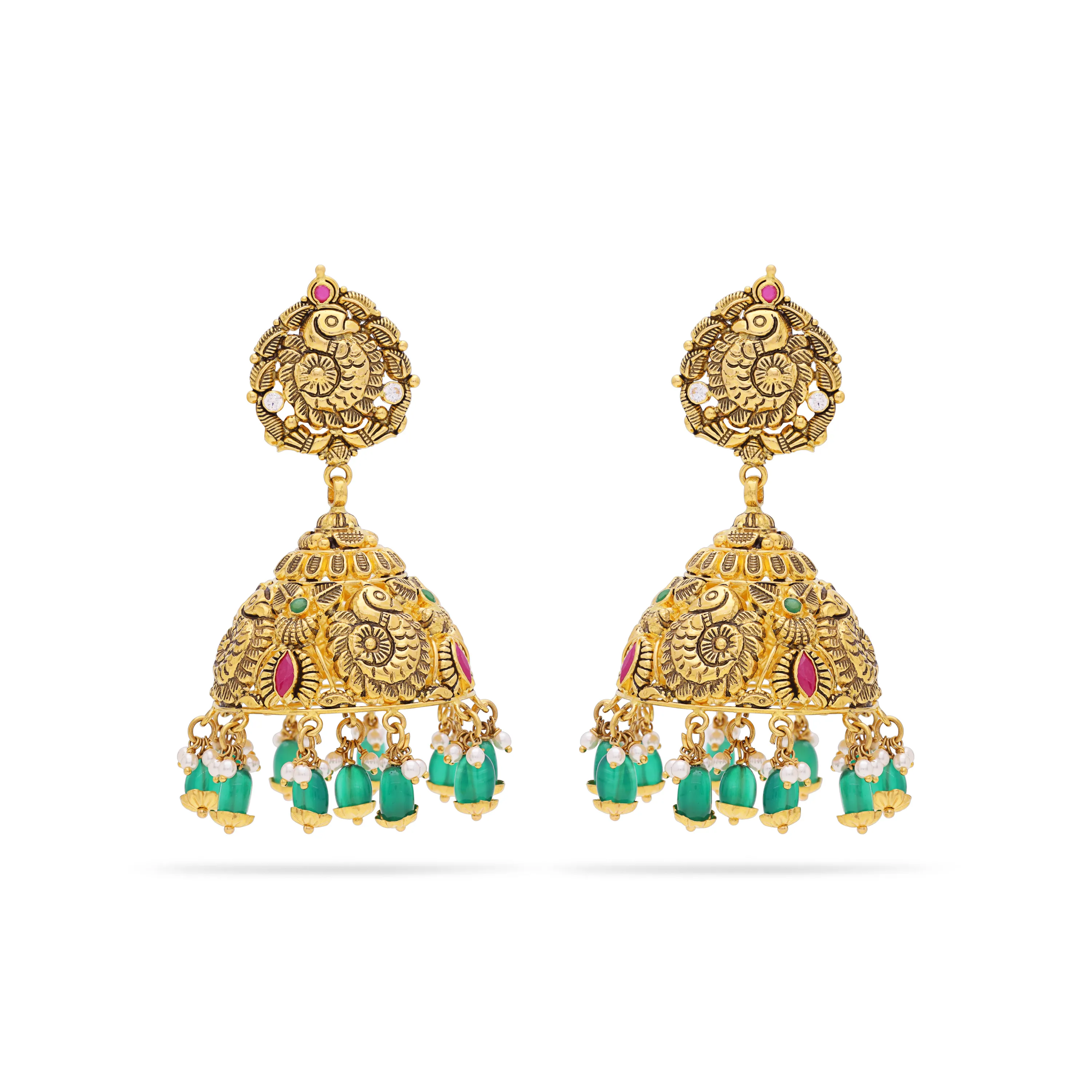 Antique Finished And Studded 22KT Gold Drops 