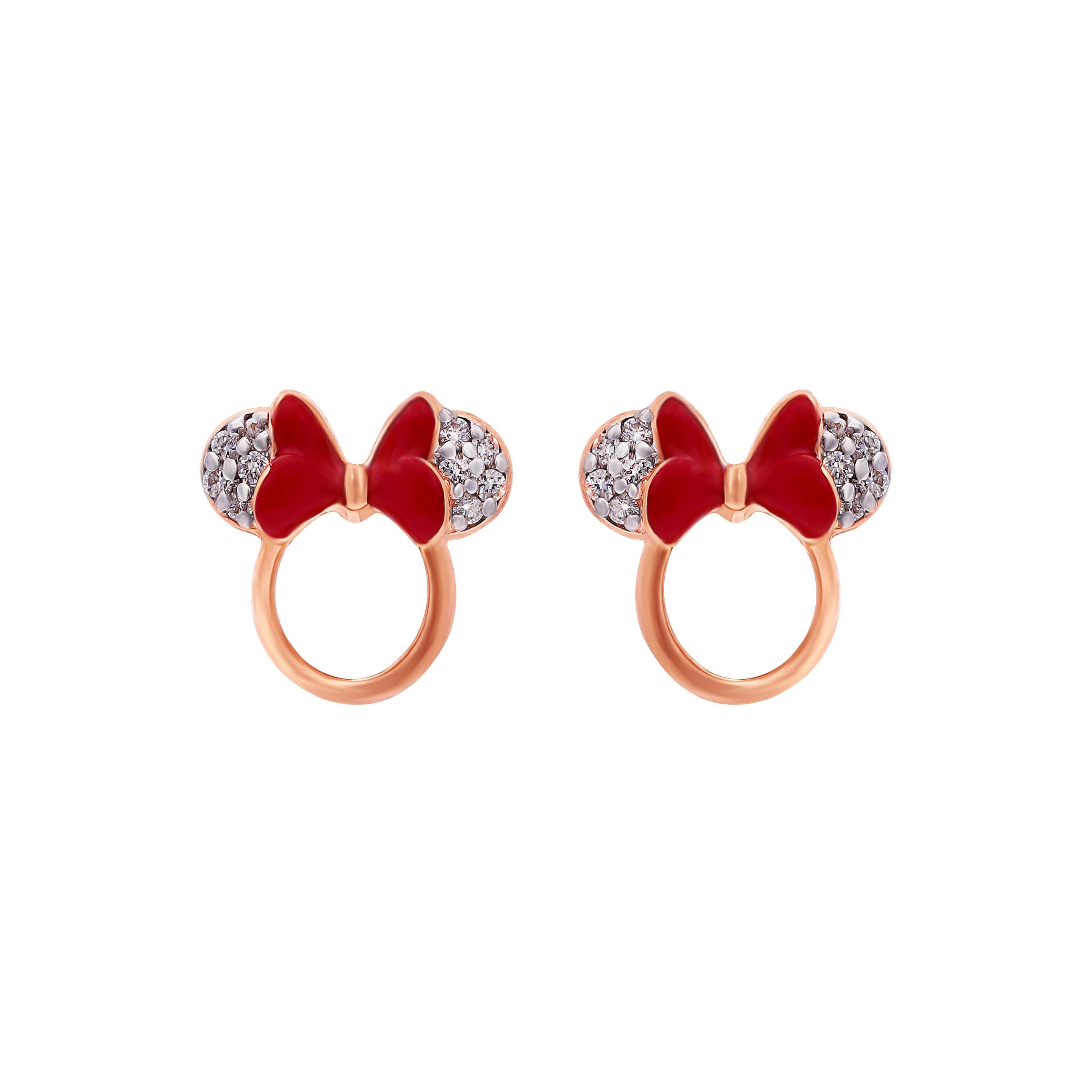 One Of Its Kind Diamond Studded Minnie Mouse 18KT Rose Gold Studs