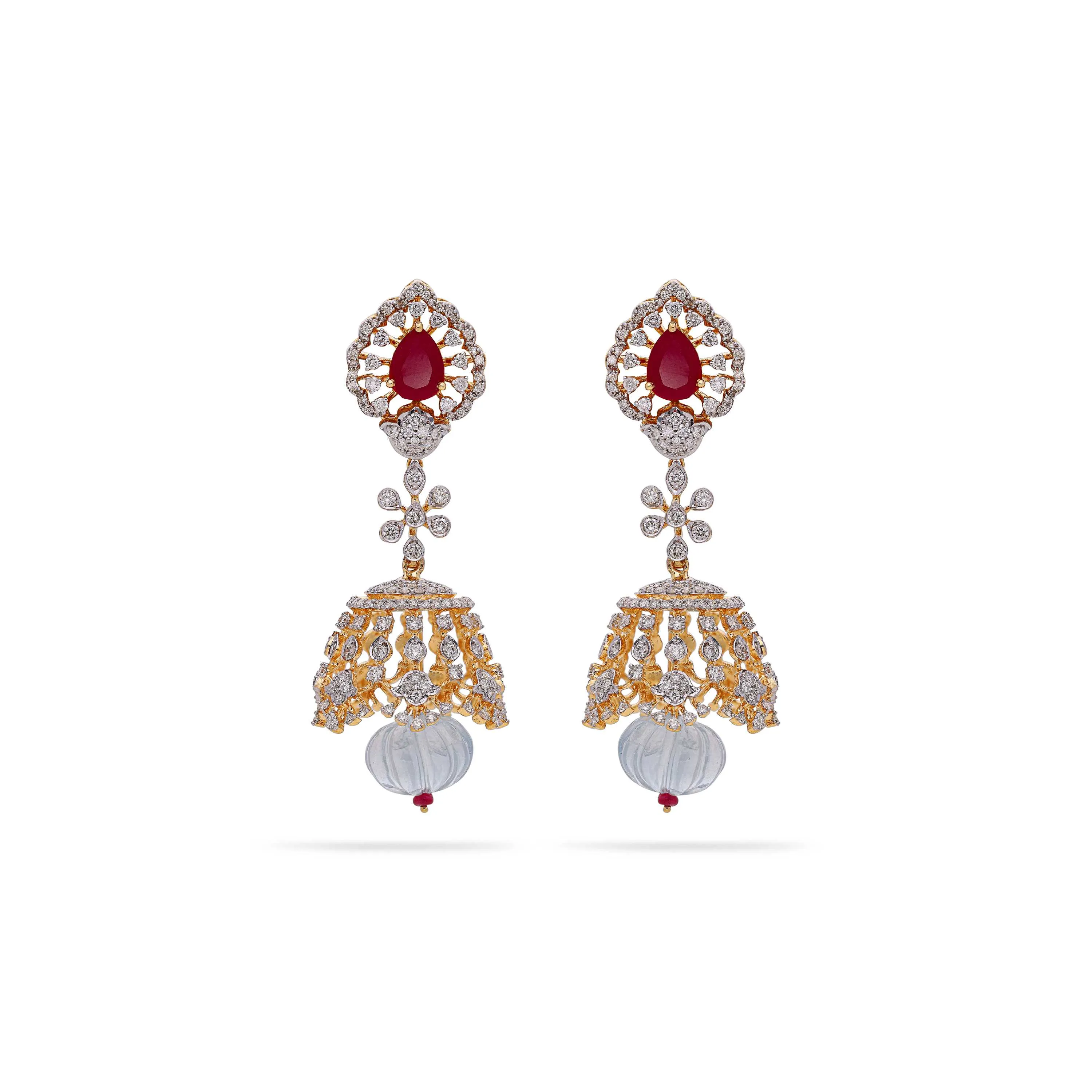Glamorously Detailed And Diamond Studded 18KT Yellow Gold Studs With Changeable Stones
