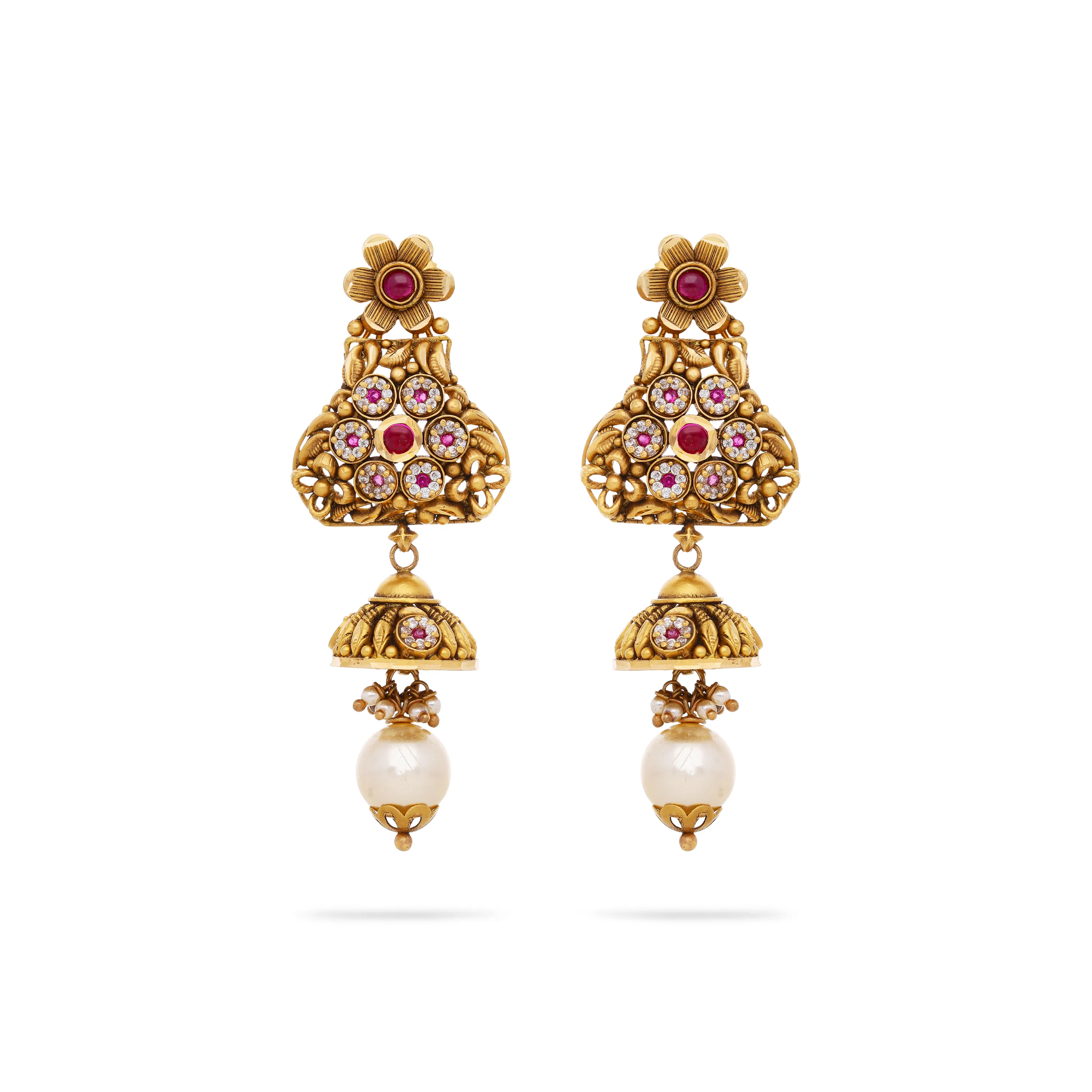 Antique Finished And Studded 22KT Gold Drops 