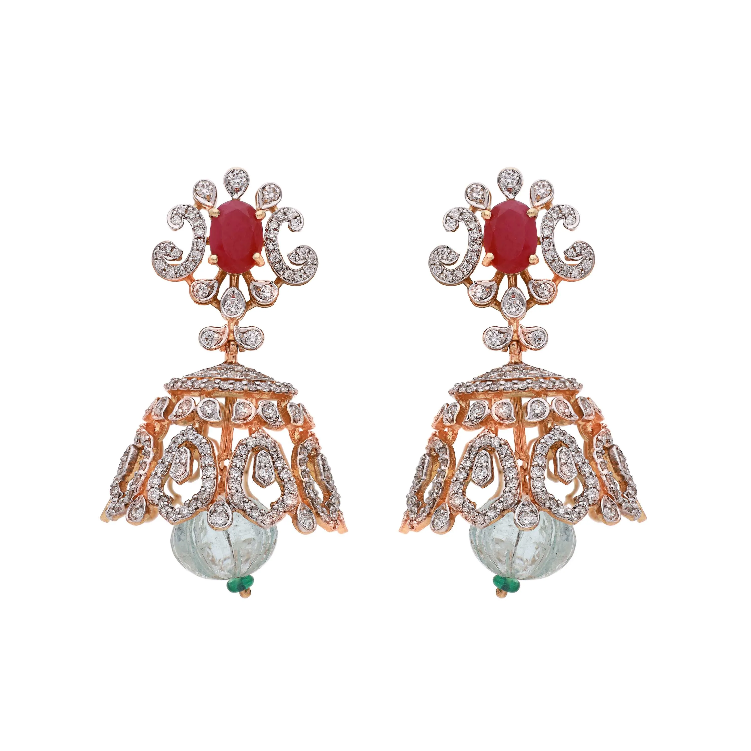 Glamorously Detailed And Diamond Studded 18KT Rose Gold Studs