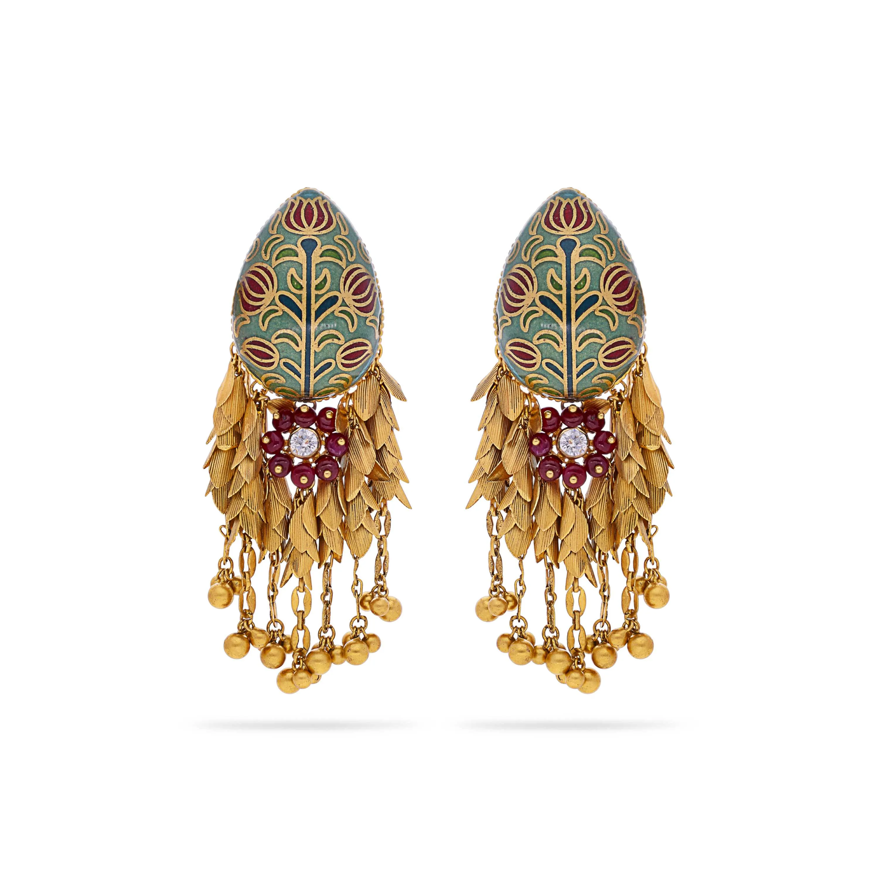 Antique Finished And Studded 22KT Gold Drops 