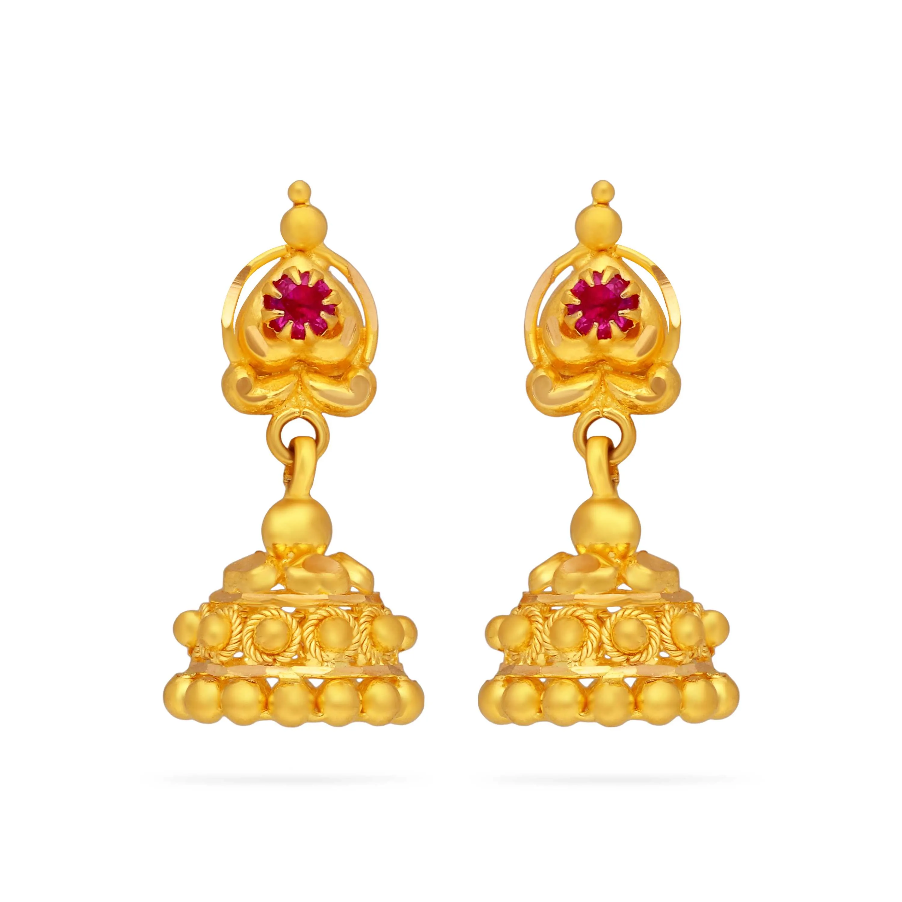 Traditionally Crafted And Studded 22KT Gold Jhumkas For Women