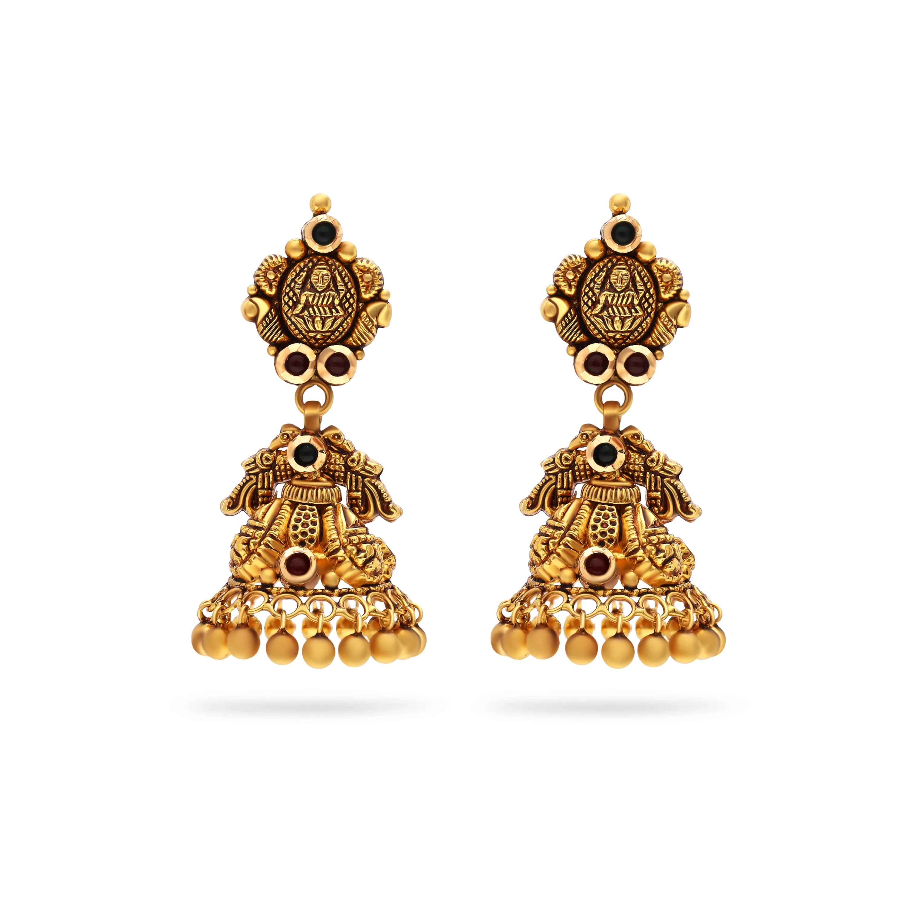 Antique Finished And Studded 22KT Gold Drops For Women