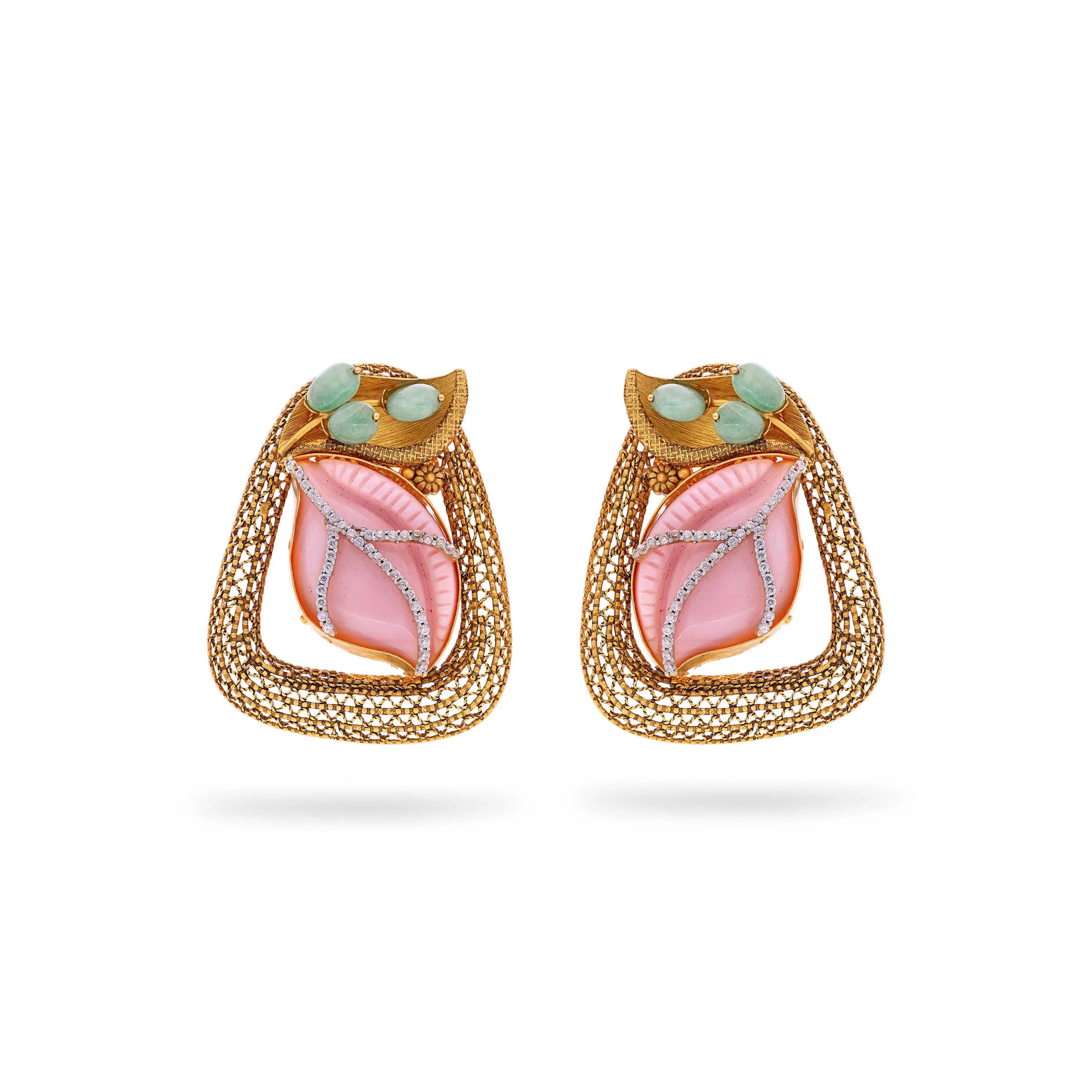Antique Finished And Studded 22KT Gold Drops 
