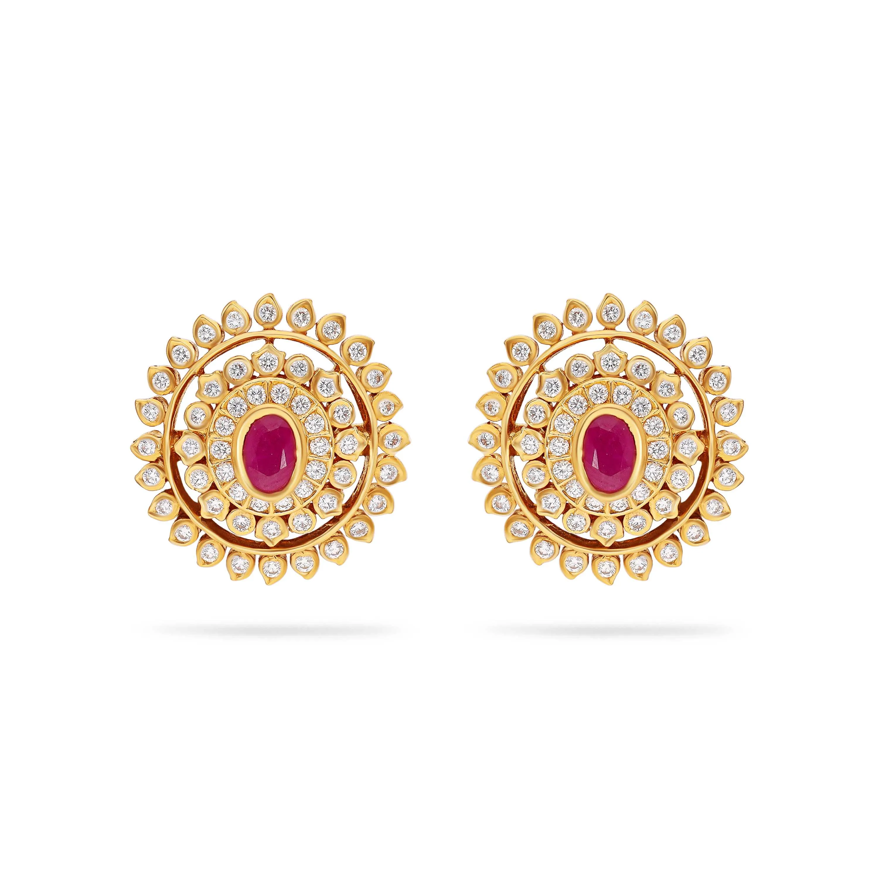 Glamorously Detailed And Diamond Studded 22KT Gold Close Setting Studs