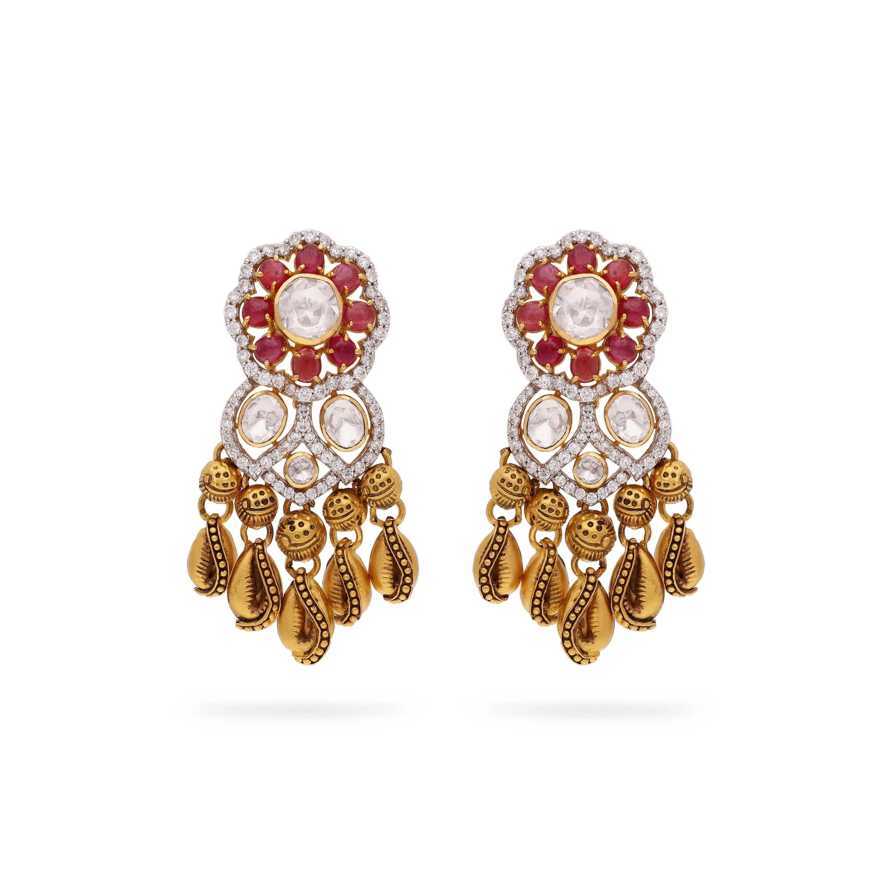 Antique Finished And Studded 22KT Gold Drops 