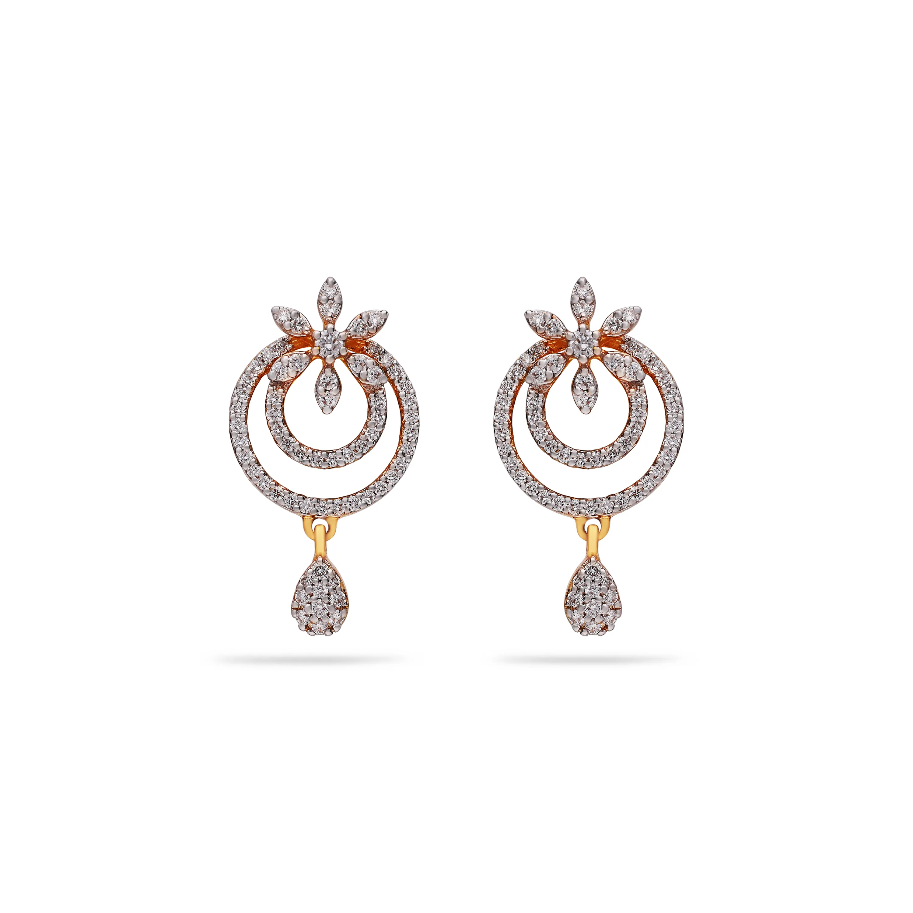 Glamorously Detailed And Diamond Studded 18KT Rose Gold Studs For Women