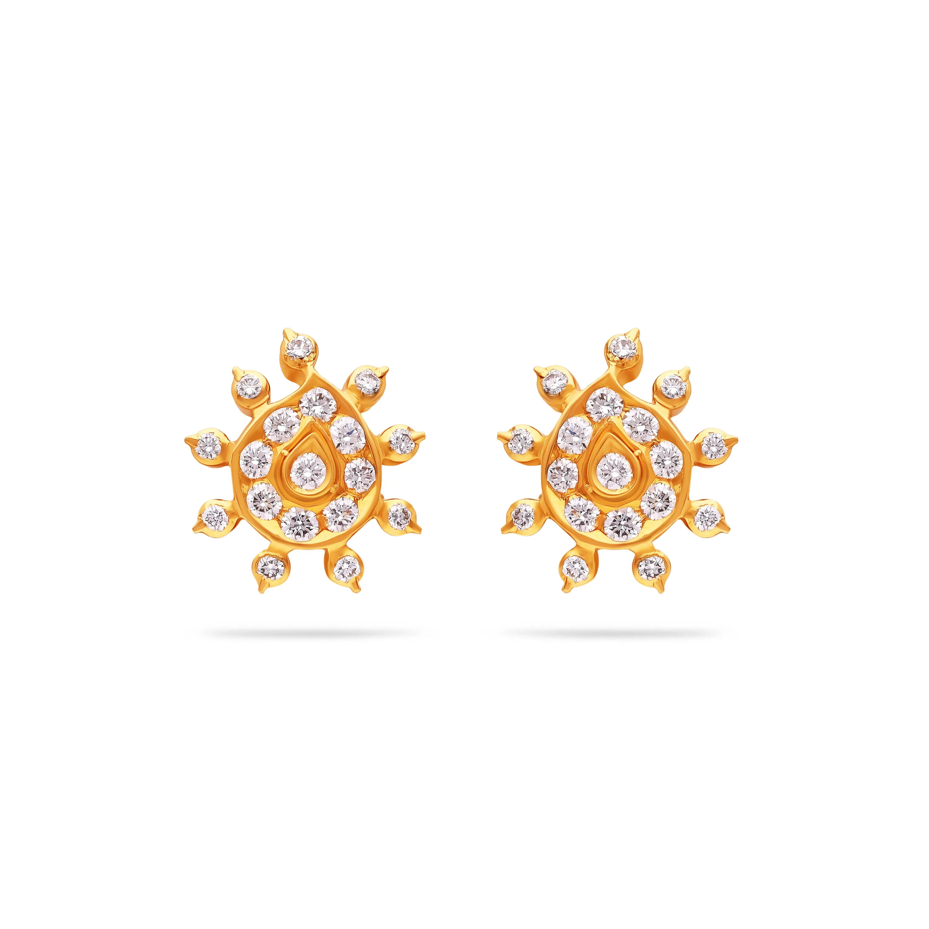 Traditionally Crafted And Diamond Studded 22KT Gold Close Setting Studs For Women
