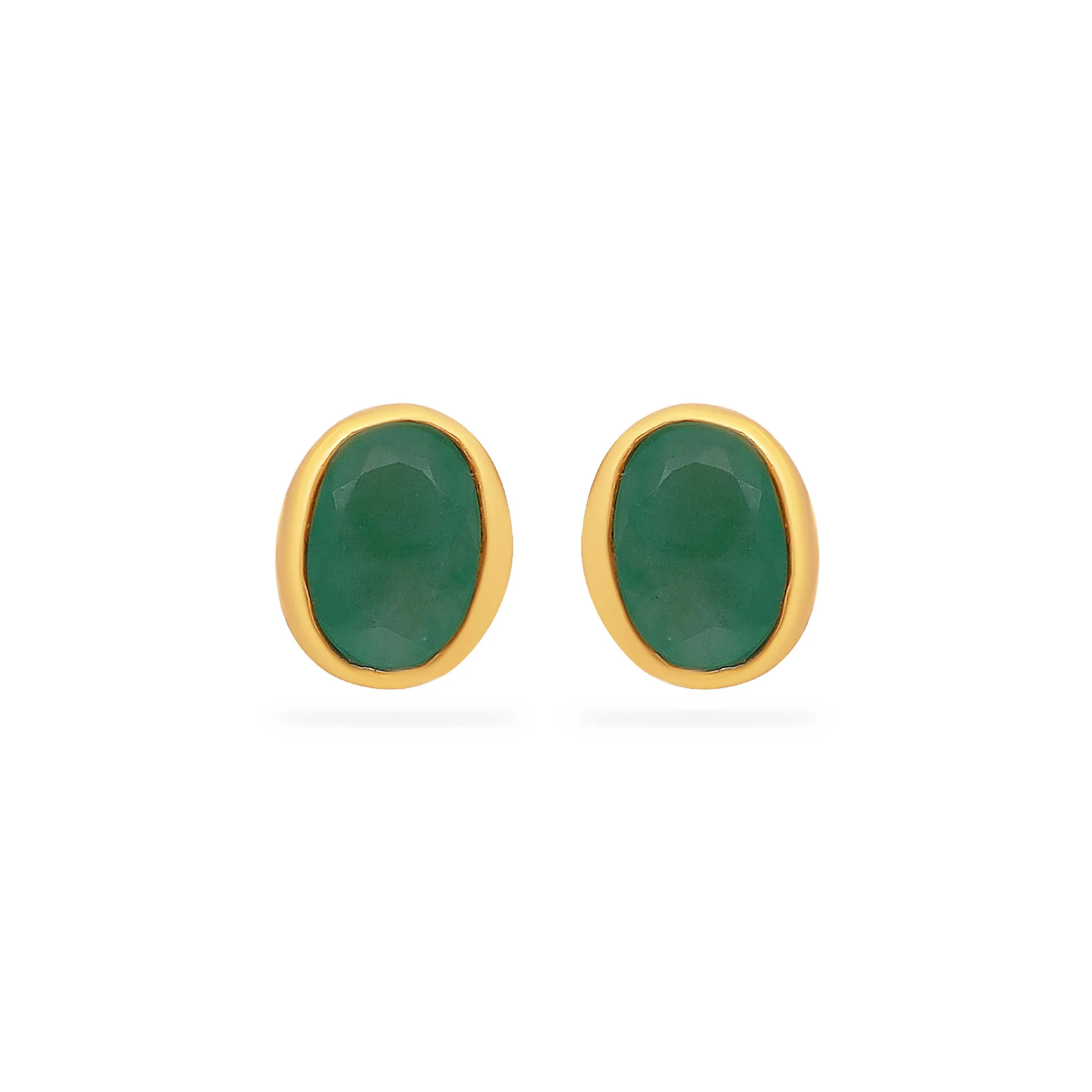 Emerald Studded And Detailed 22KT Gold Studs For Women