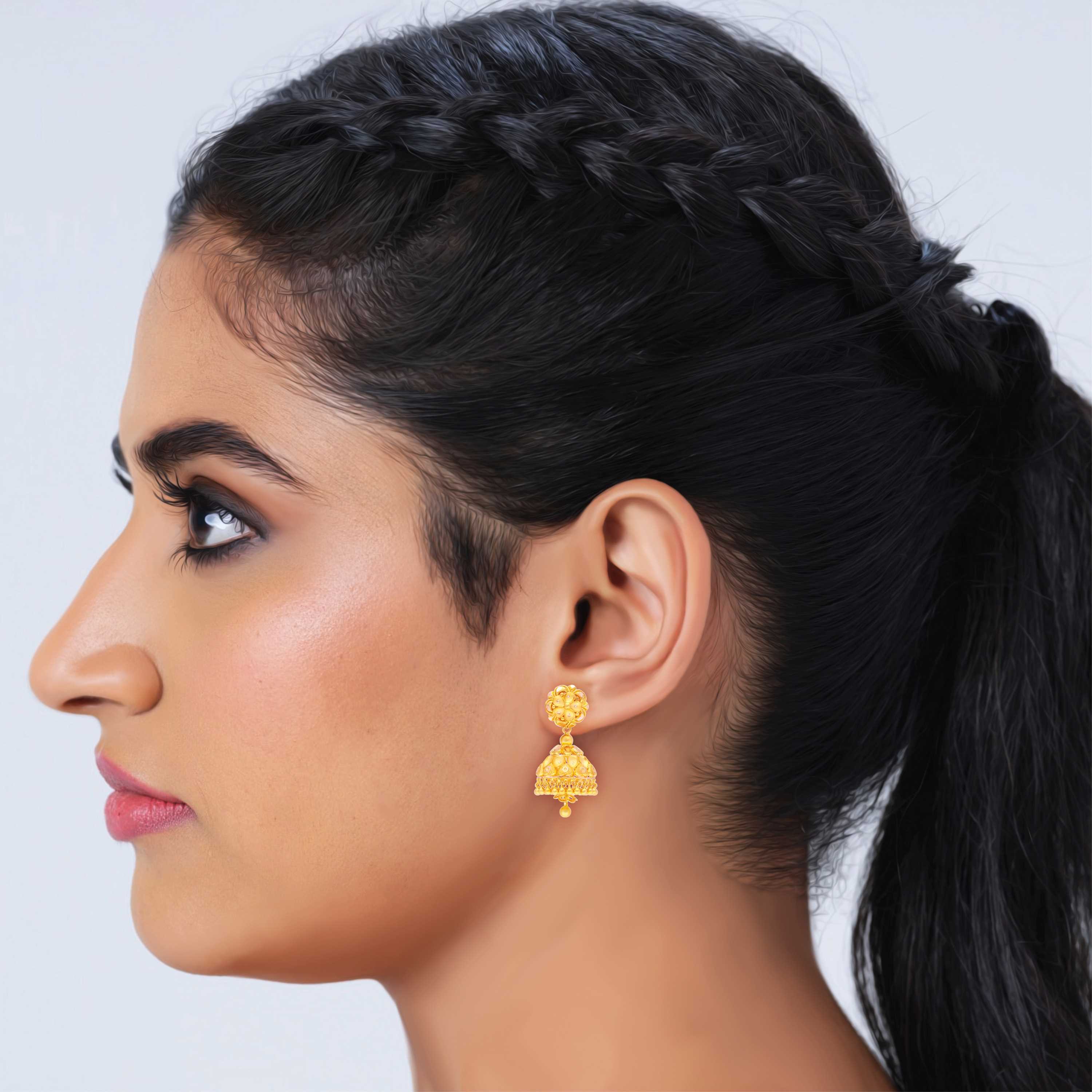 Classic Matte Finished And Detailed 22KT Gold Jhumkas For Women