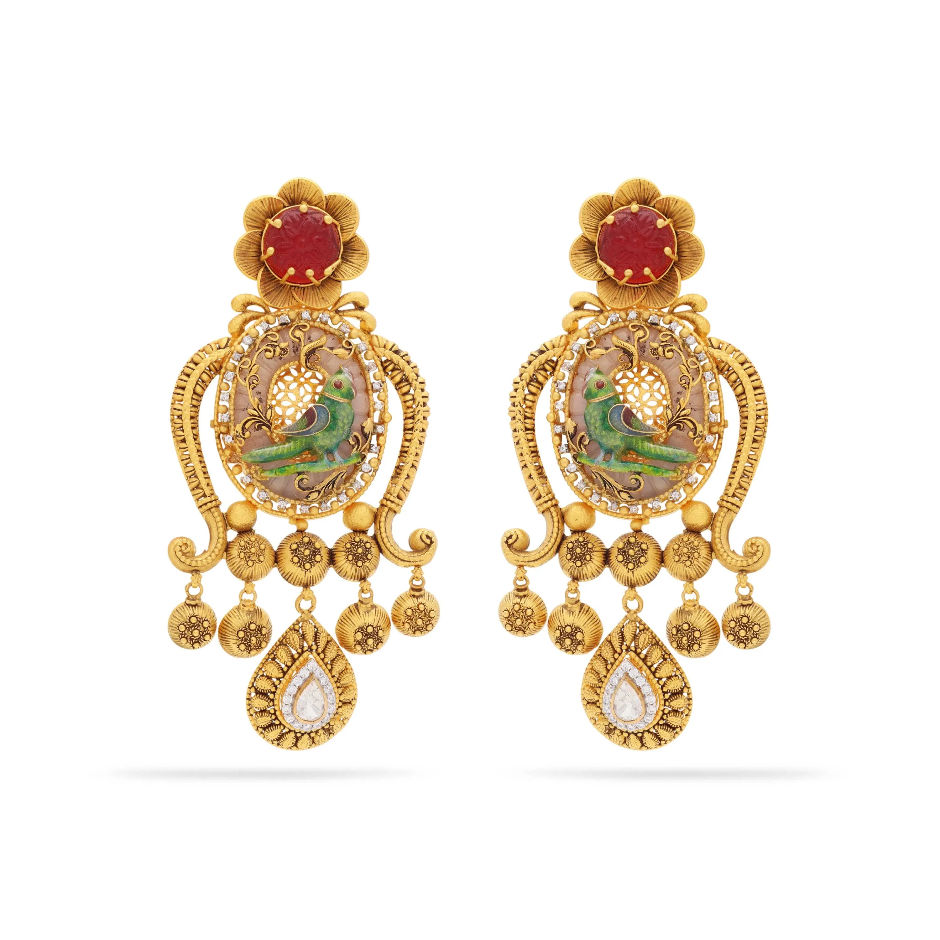 Antique Finished And Studded 22KT Gold Drops 