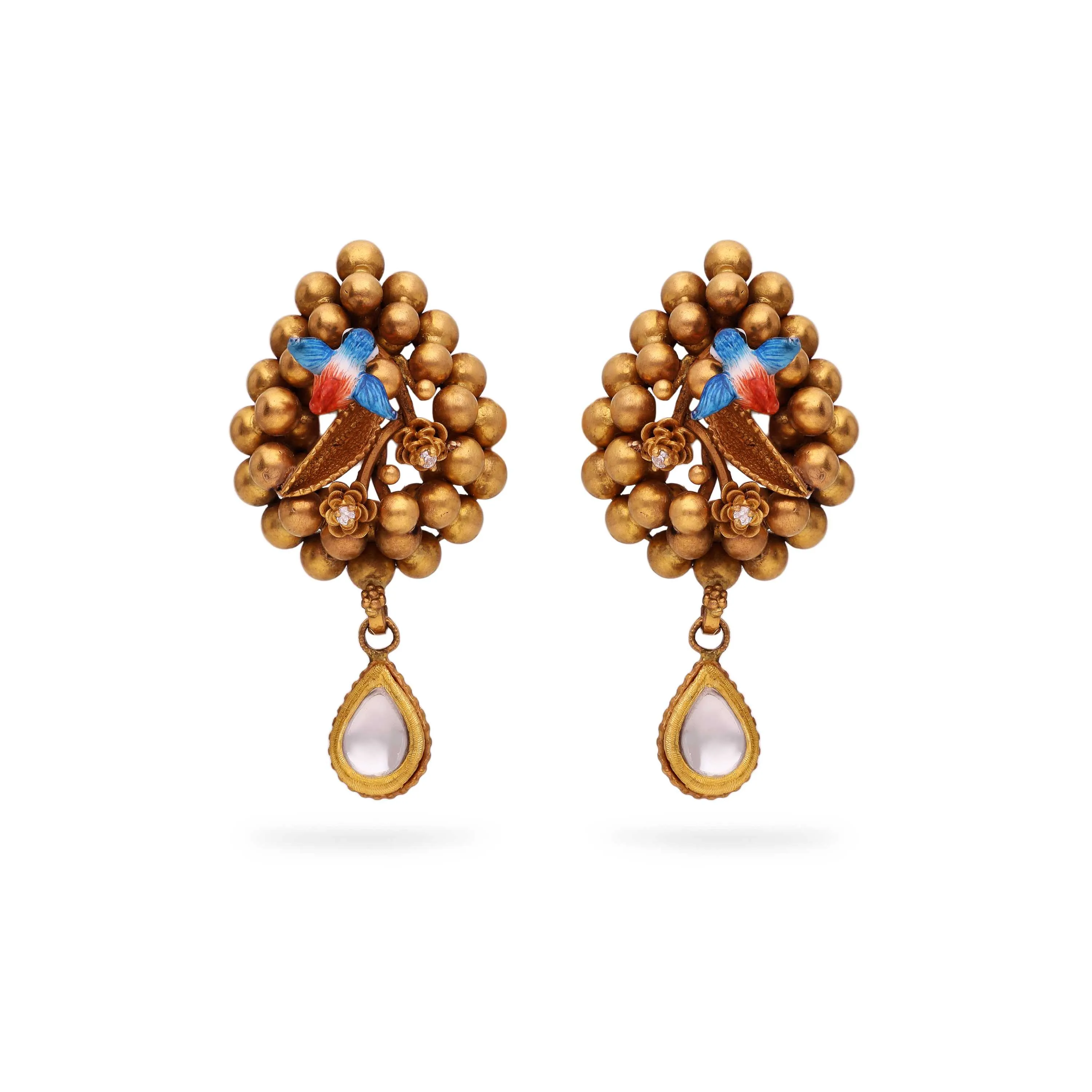 Antique Finished And Studded 22KT Gold Drops 