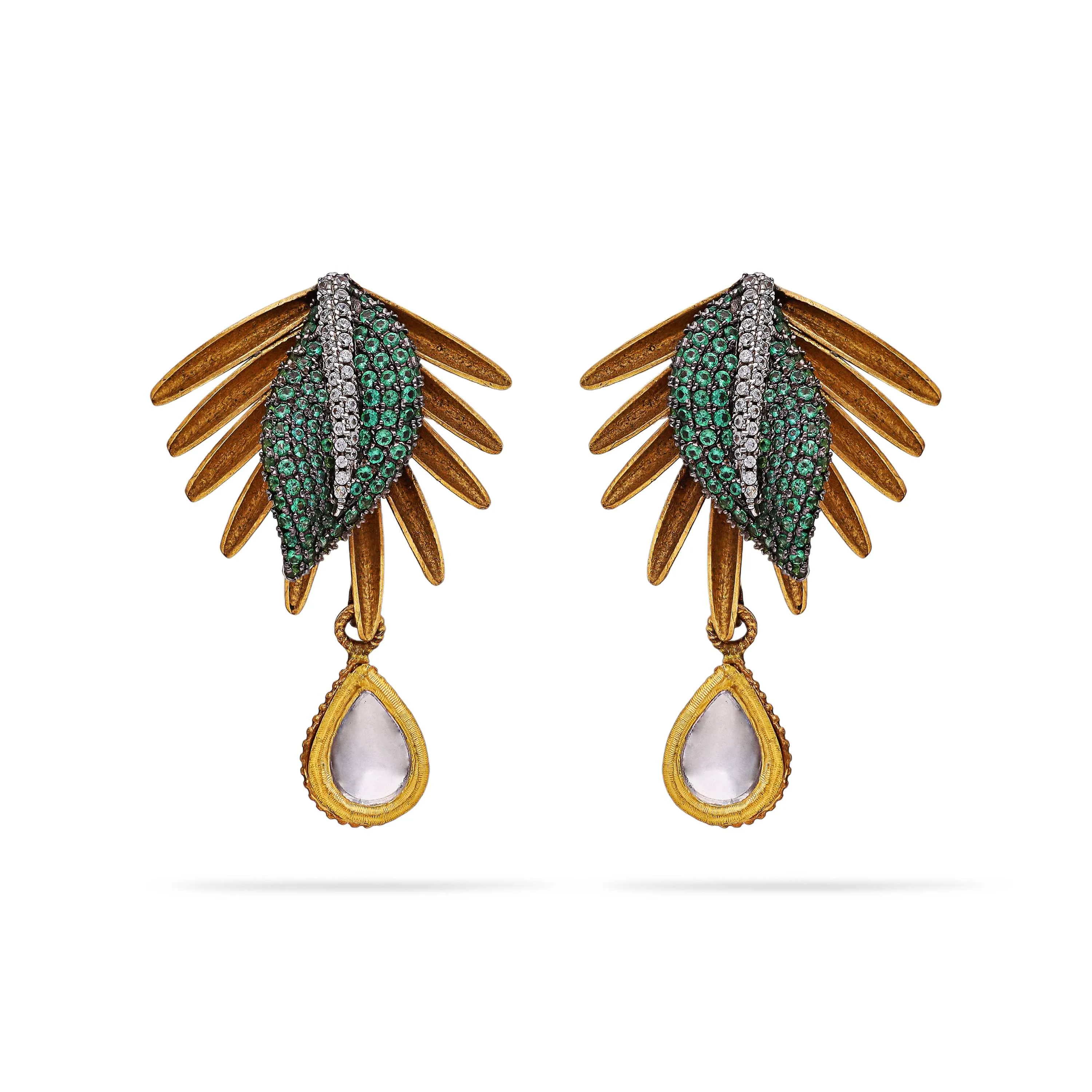 Antique Finished And Studded 22KT Gold Drops 