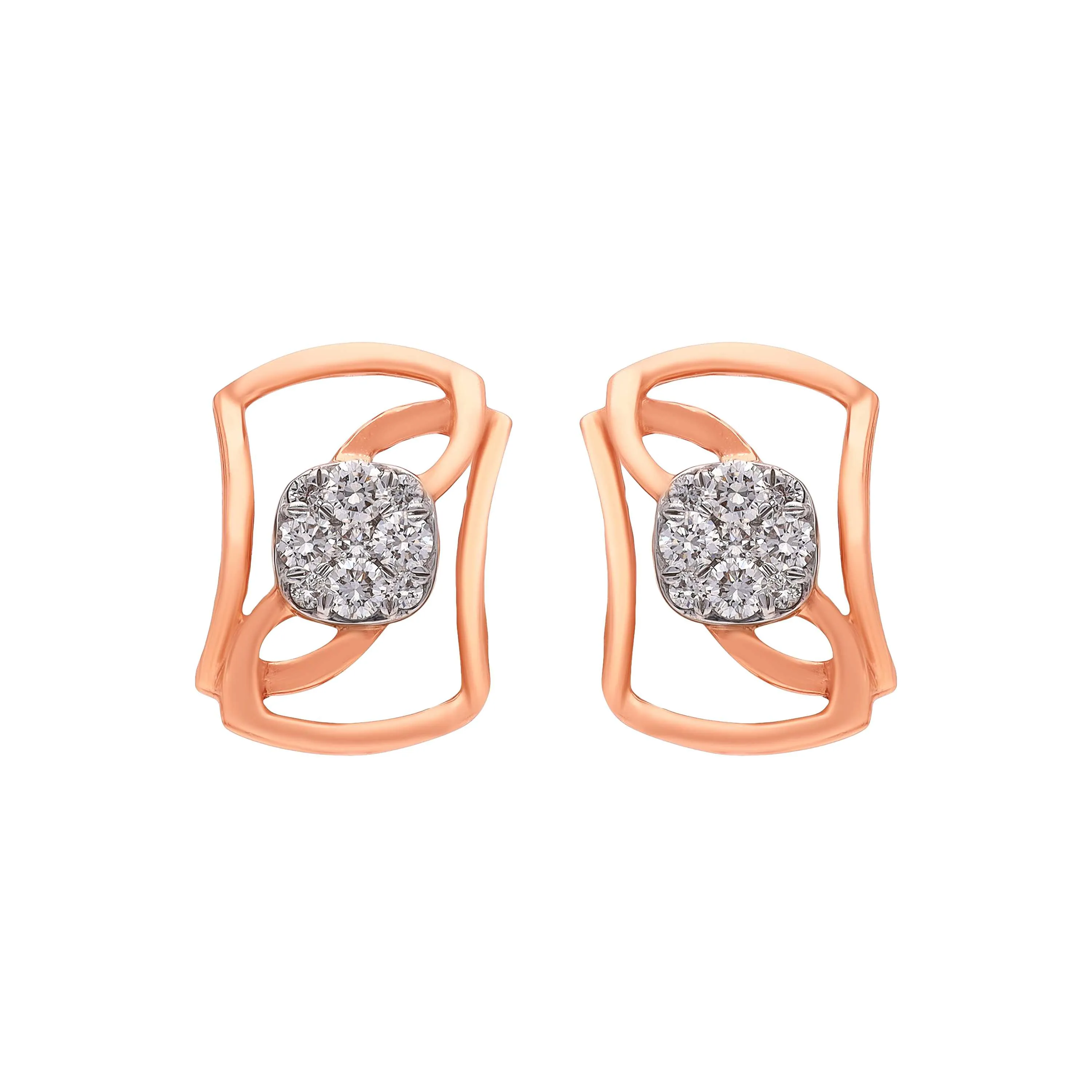 Glamorously Detailed And Diamond Studded 18KT Rose Gold Studs