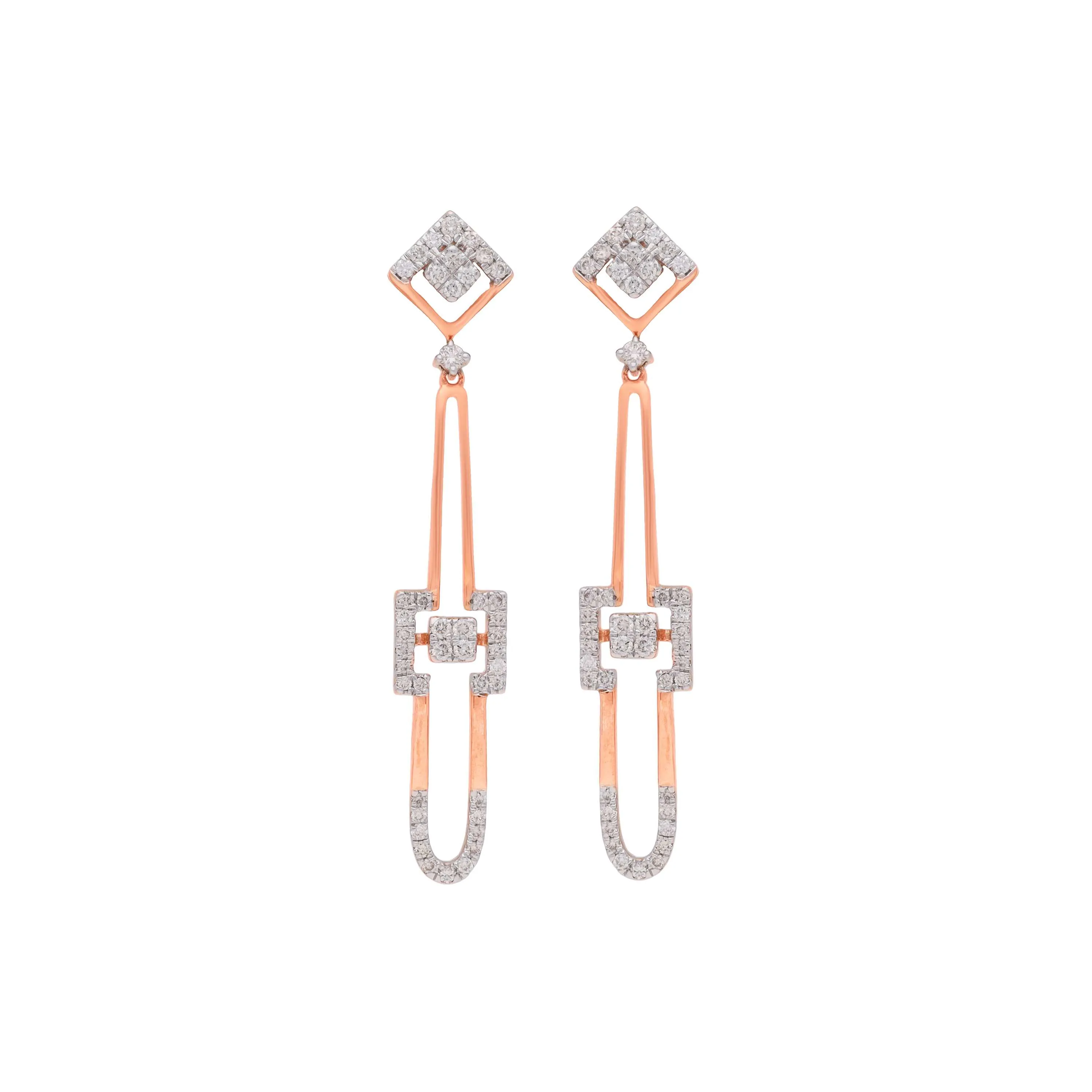 Fancy Gorgeously Detailed And Diamond Studded 18KT Rose Gold Studs