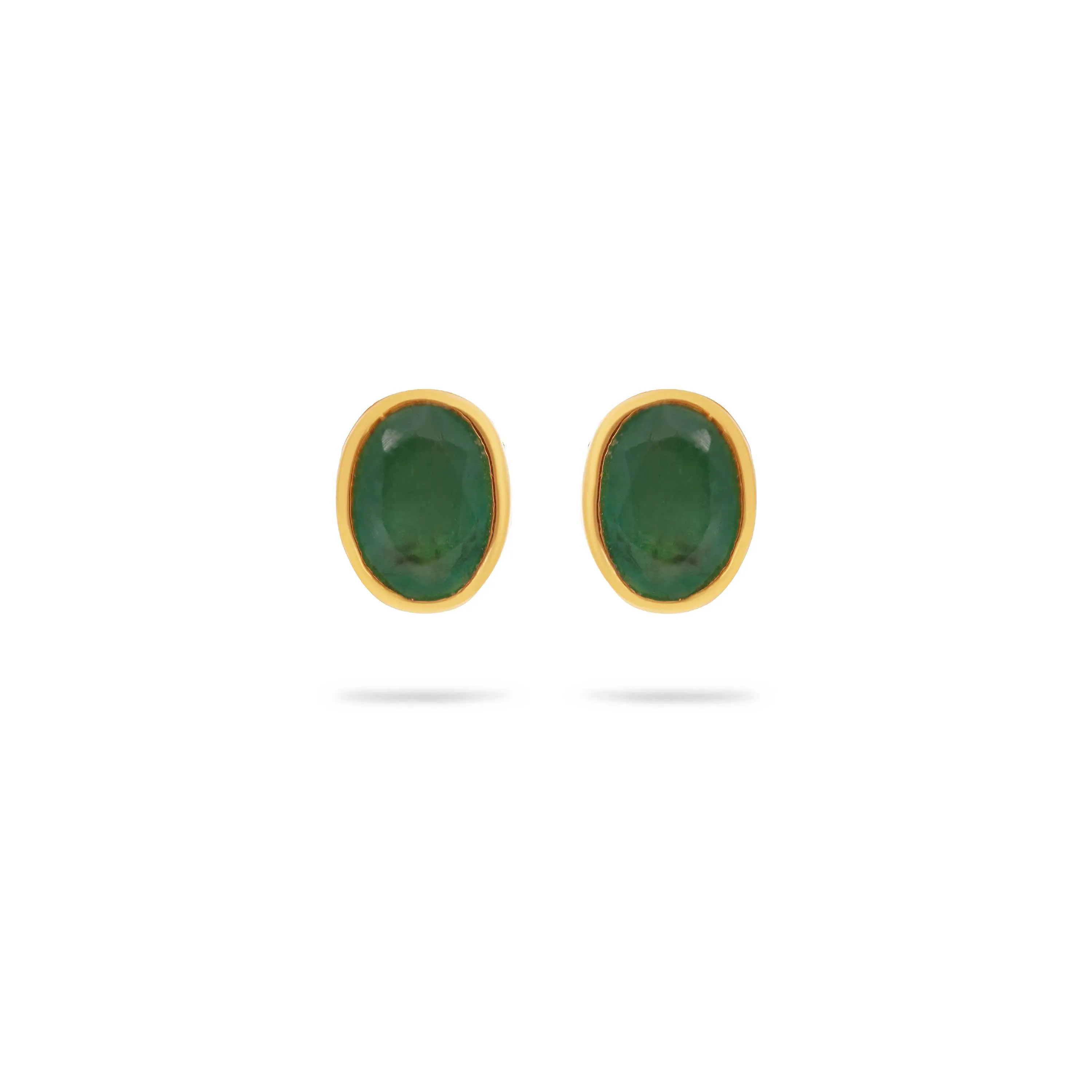 Emerald Studded And Detailed 22KT Gold Studs For Women