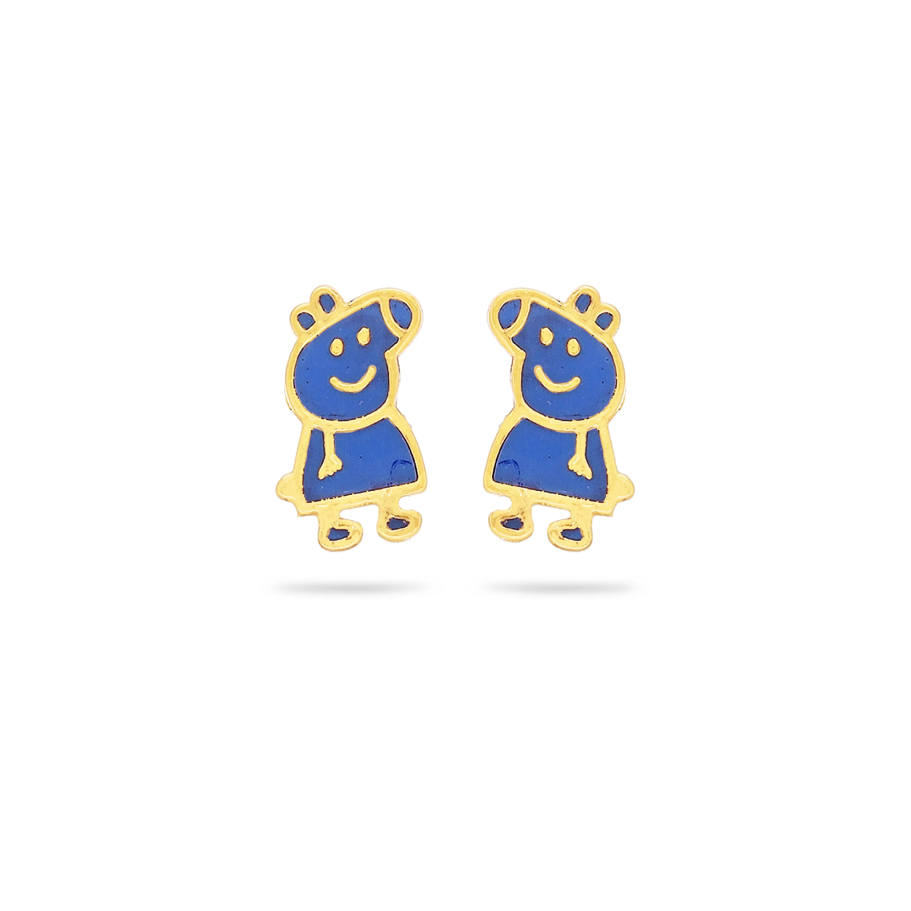 Fancy Finely Detailed And Crafted 22KT Gold Peppa Pig Studs