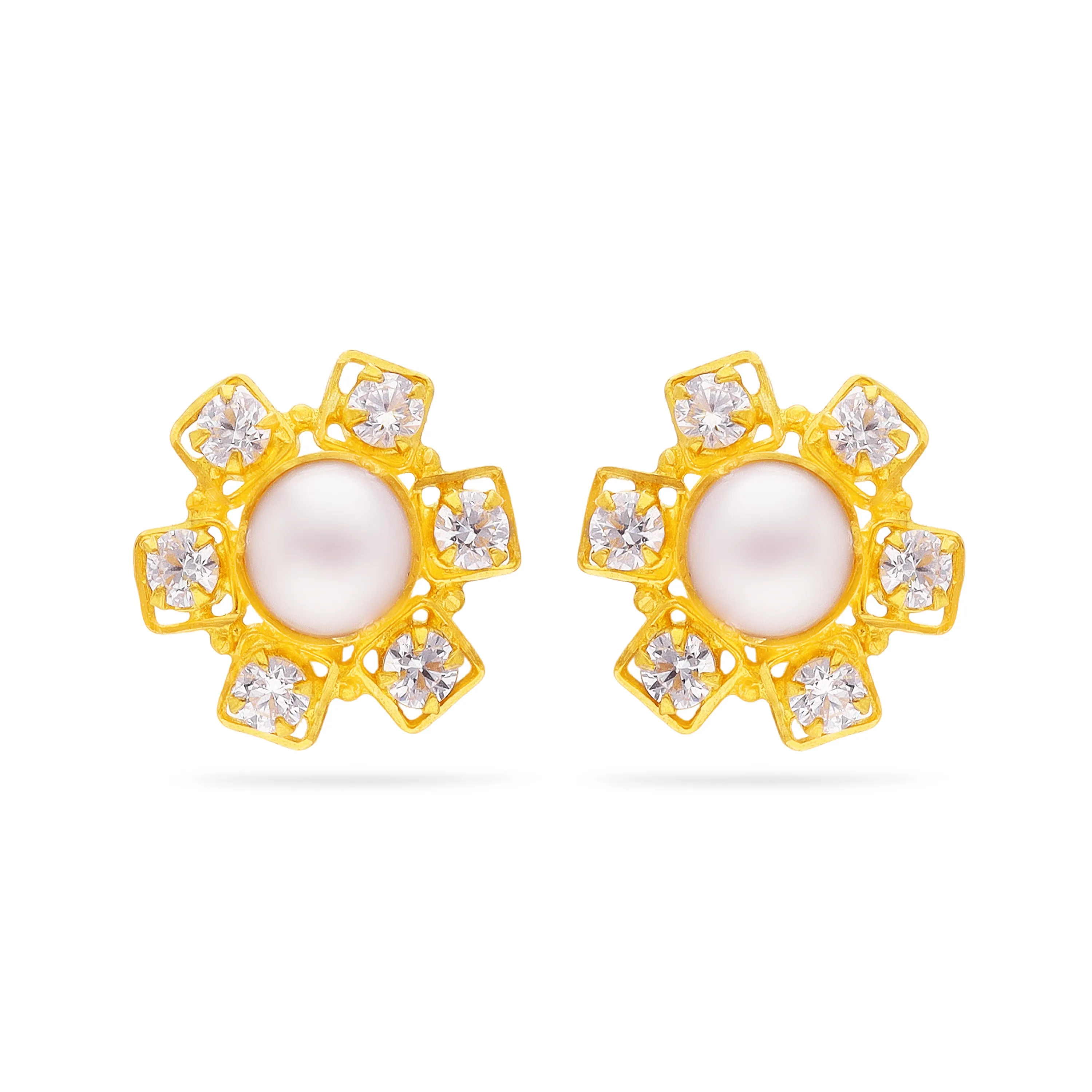 Pearl Studded & Detailed 22KT Gold Earrings For Women