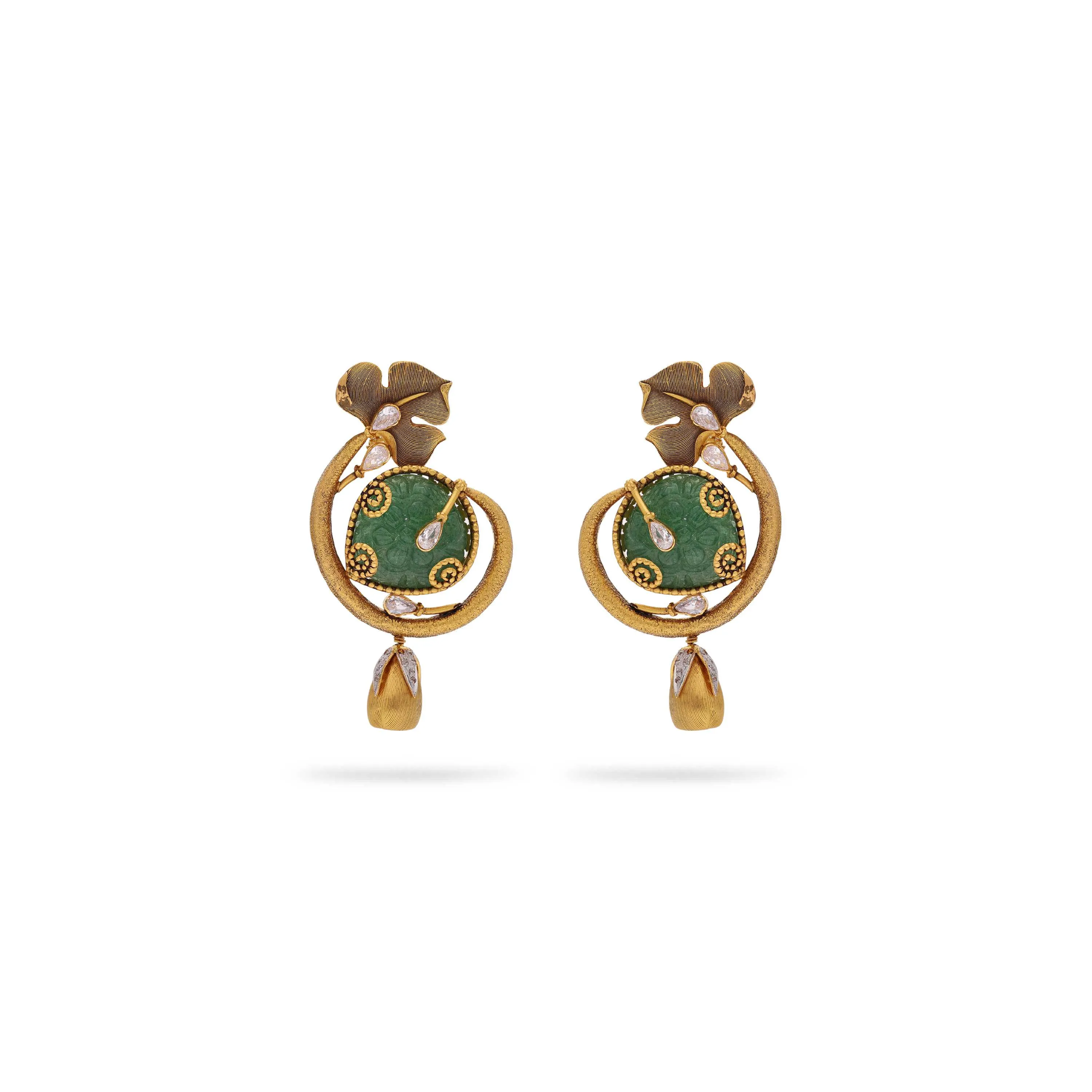 Antique Finished And Studded 22KT Gold Drops 
