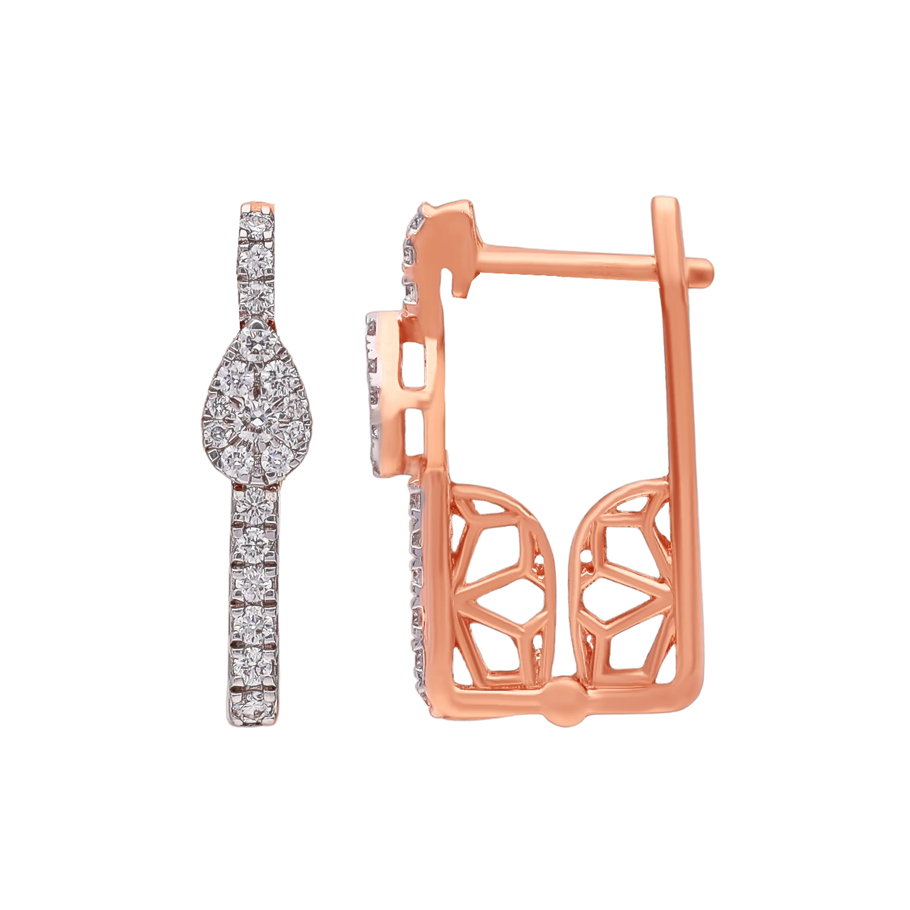 Glamorously Detailed And Diamond Studded 18KT Rose Gold Studs
